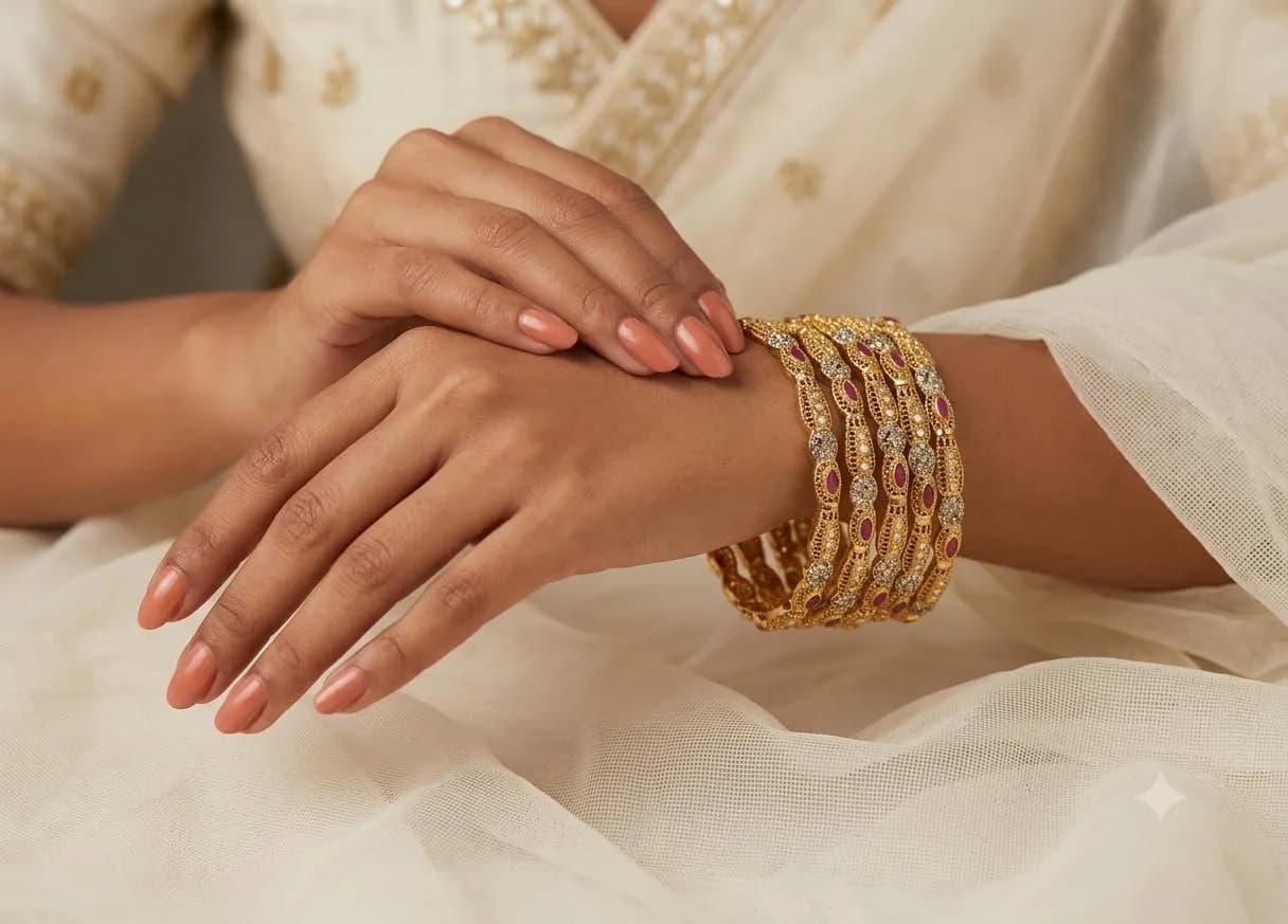 Gold Polish Ruby Bangles: Indian Bridal Jewelry, Set of 6