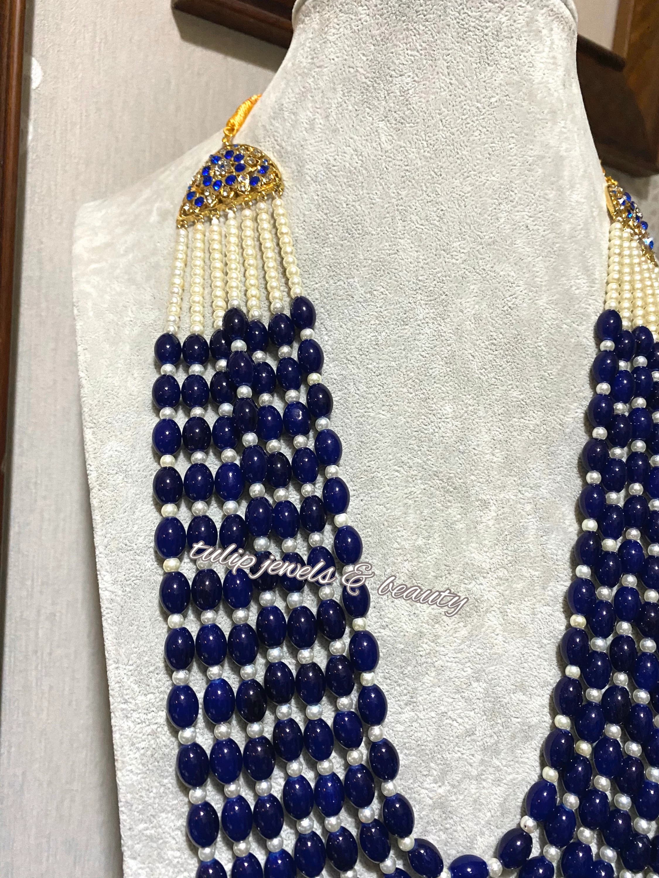 Rani Haar Set, Pakistani Rani Haar, Blue Beaded Rani Haar,