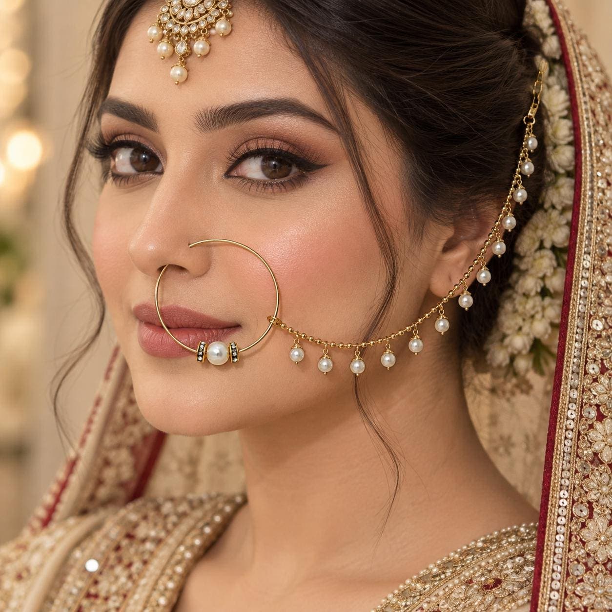 Indian Pakistani brid Nose Ring Gold Plated, Nose ring for Pierced Nose