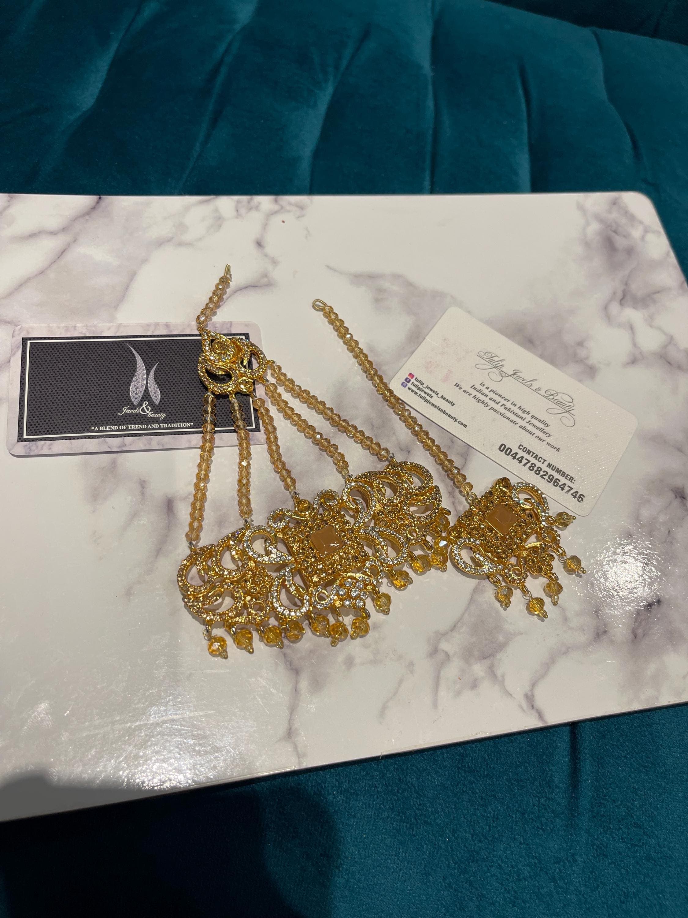 Gold-Plated Jhummar Tikka Set: Pakistani Bridal Jewelry - image 4