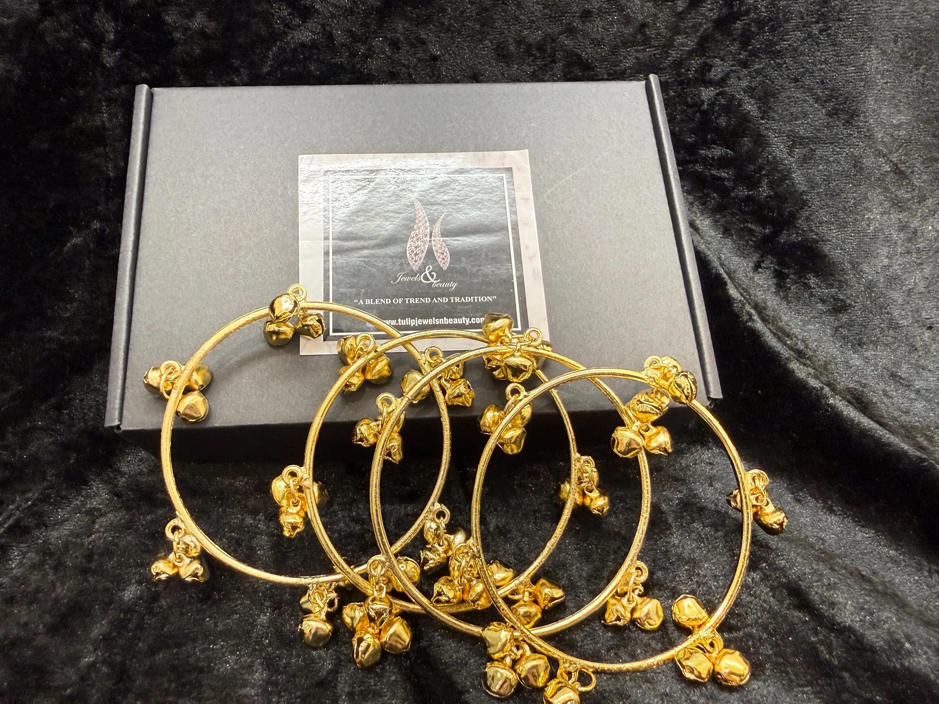 Kashmiri Ghungroo Bangles Gold Polish | Indian Bridal Bangles Set | Traditional Pakistani Jewelry | Jhumka Sound Bangles | Wedding & Festive - image 3