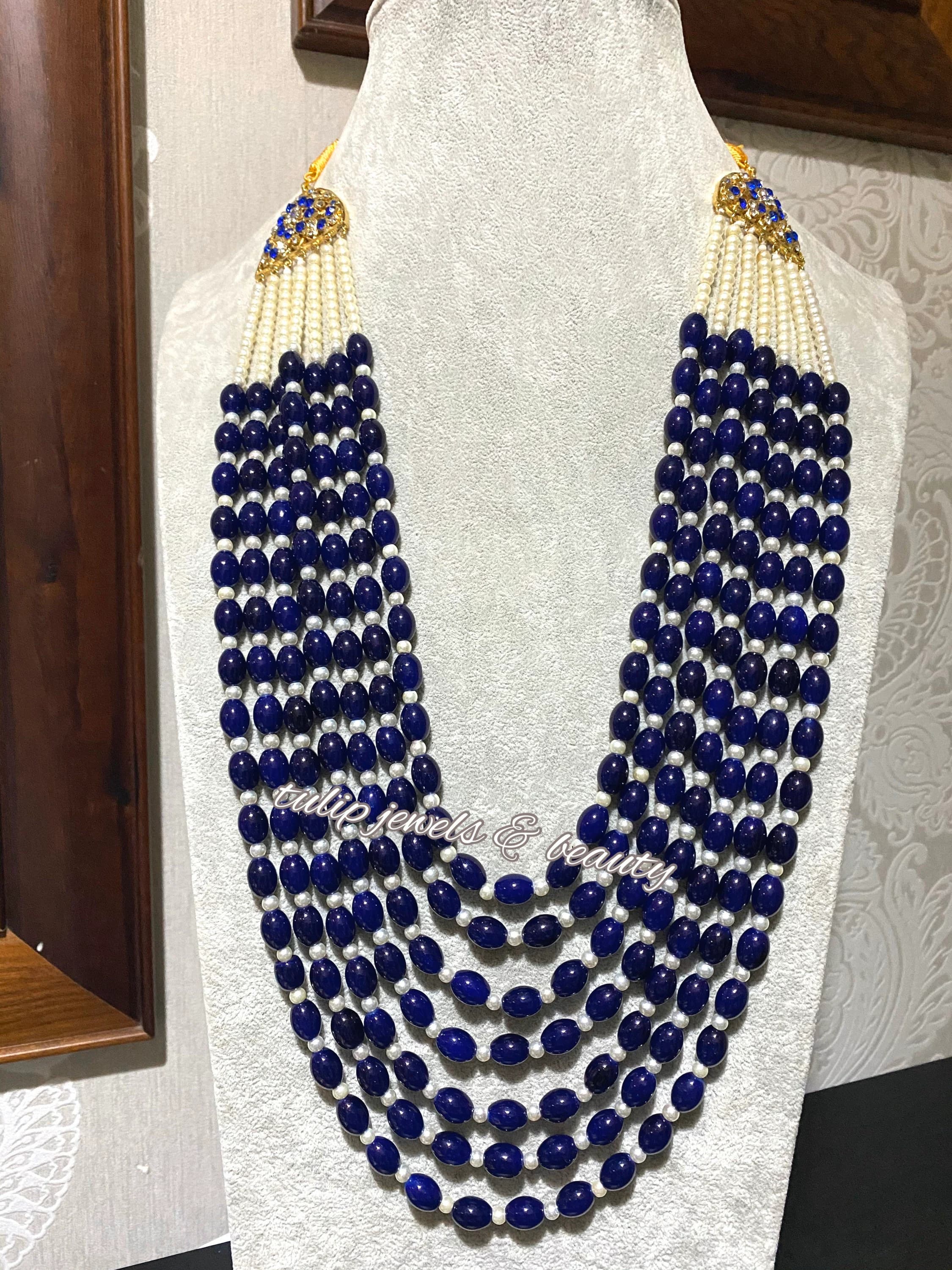 Rani Haar Set, Pakistani Rani Haar, Blue Beaded Rani Haar,