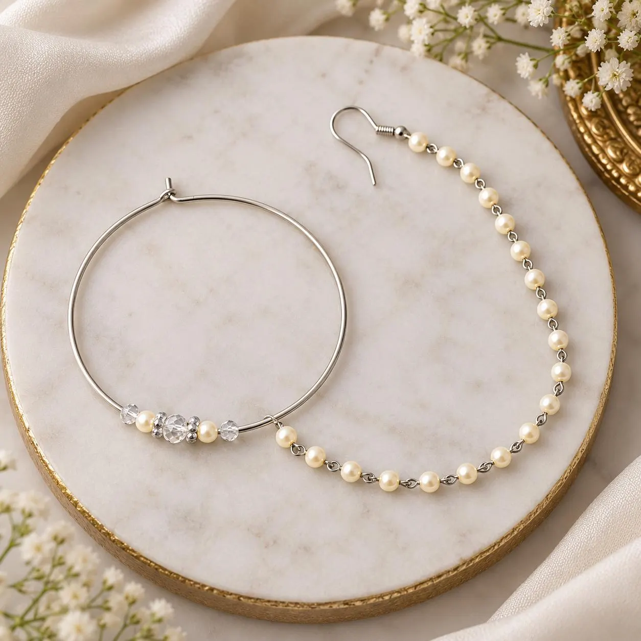 Silver pearl nath