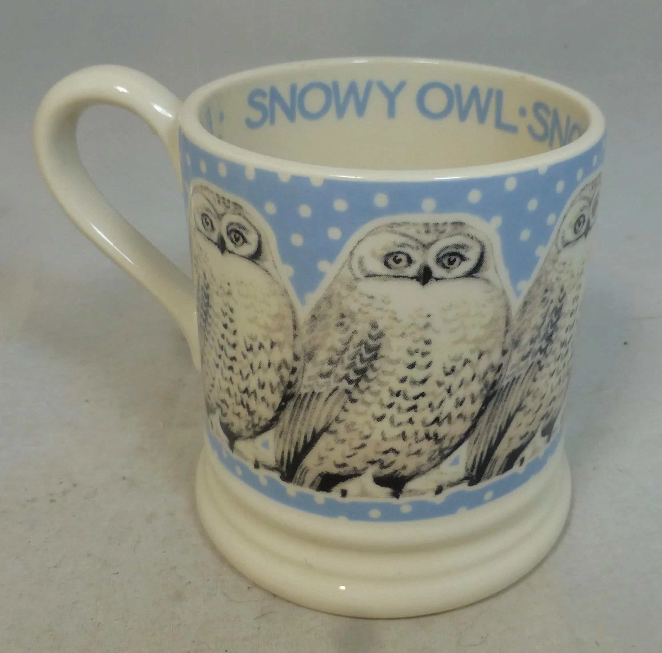 Emma Bridgewater Snowy Owl Bird in a Snowstorm Half Pint Tankard Porcelain Mug – Winter Owl Birds in Snow – England Map Stamp - VGC - image 5