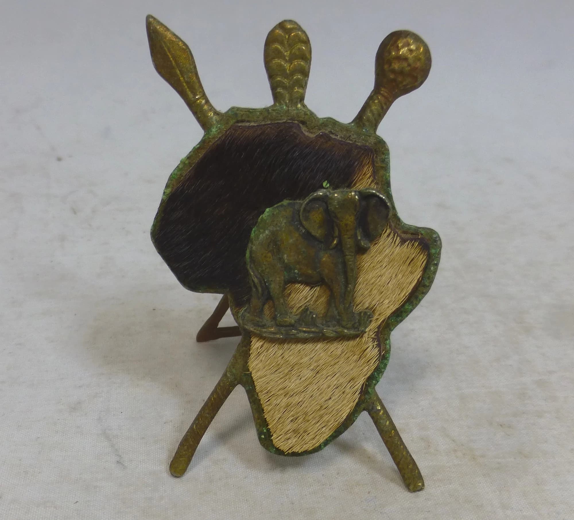 Vintage Rare Africa Simba Handmade Souvenir with Elephant on African Continent Shaped Brass Shield with Stand - 2.75 in H - African Ornament - image 4