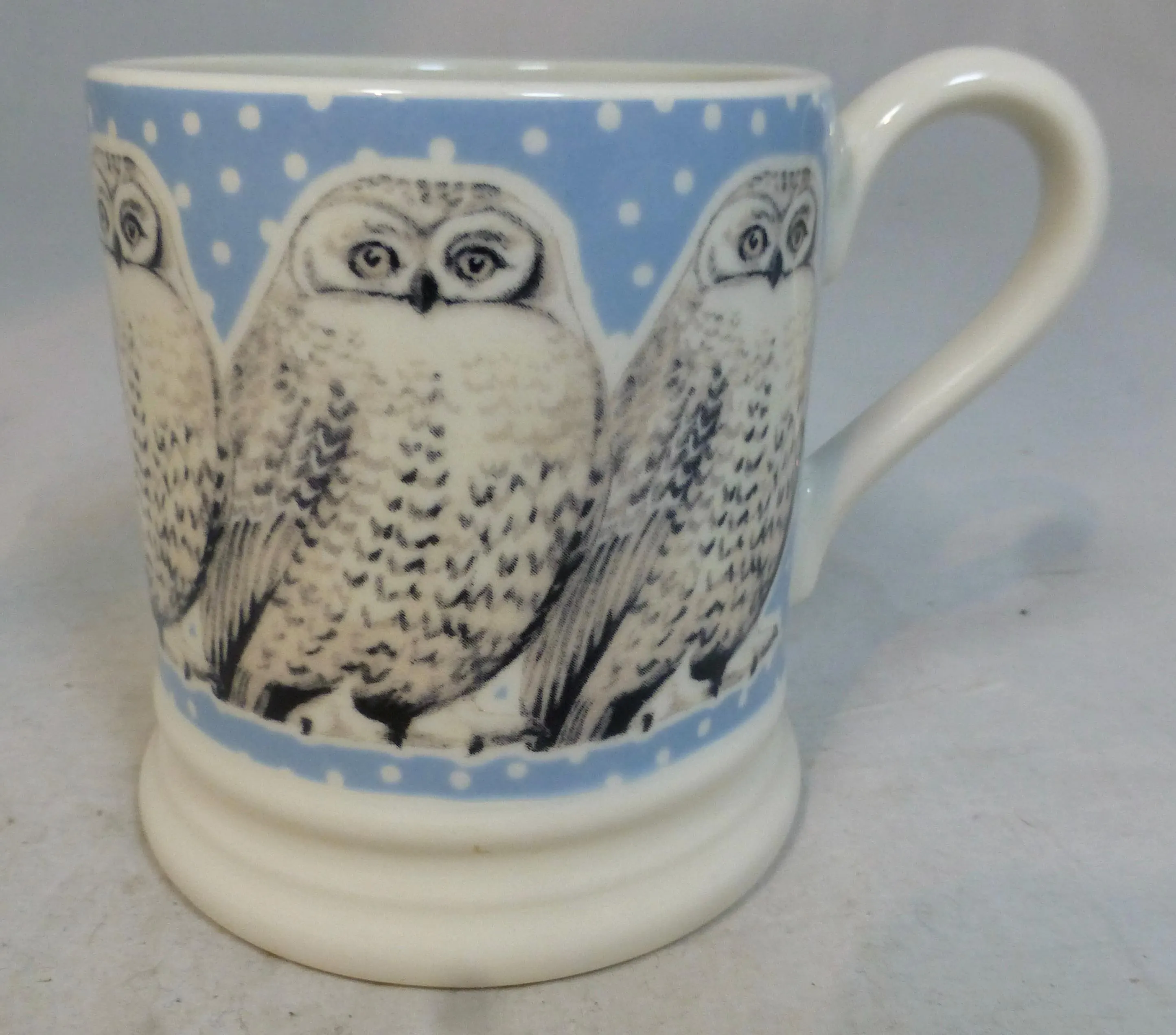Emma Bridgewater Snowy Owl Bird in a Snowstorm Half Pint Tankard Porcelain Mug – Winter Owl Birds in Snow – England Map Stamp - VGC - image 3