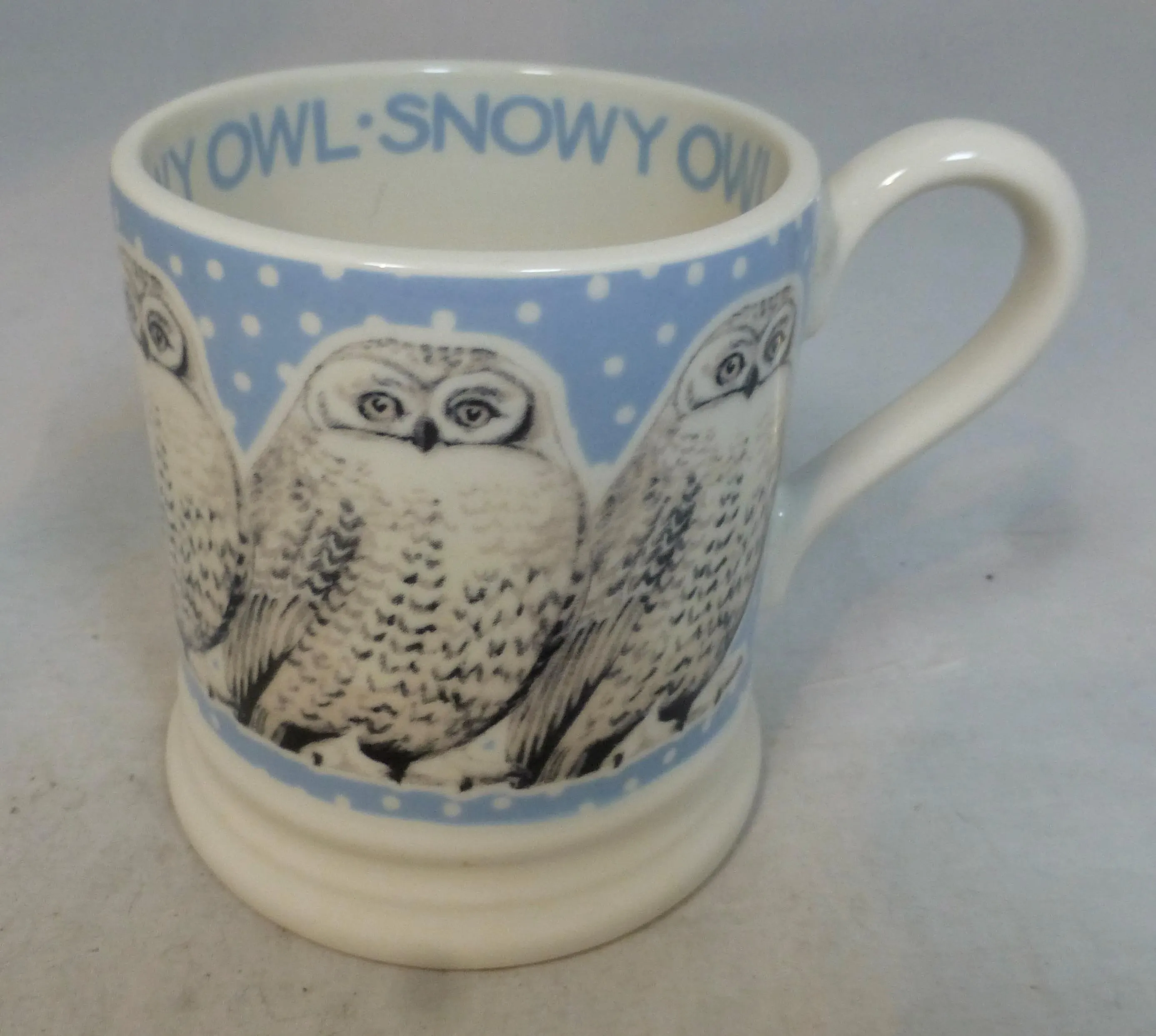 Emma Bridgewater Snowy Owl Bird in a Snowstorm Half Pint Tankard Porcelain Mug – Winter Owl Birds in Snow – England Map Stamp - VGC - image 4