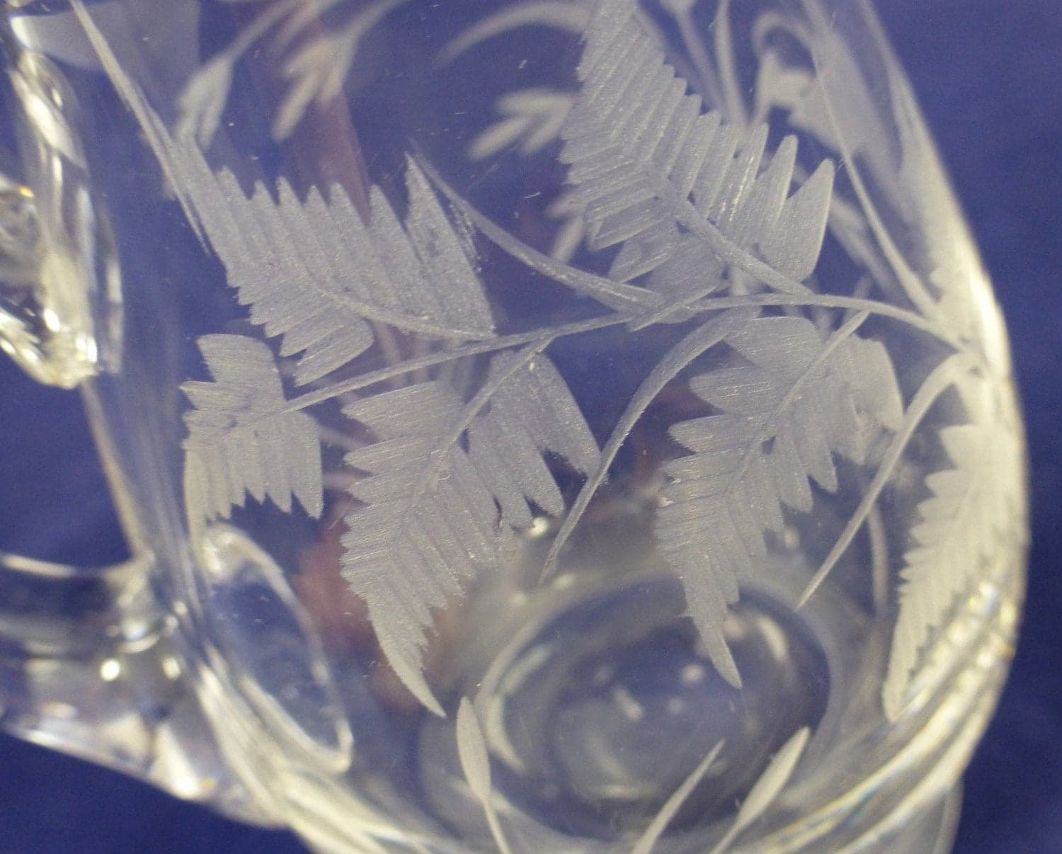 Vintage Crystal Hand Engraved Milk Jug / Creamer / Small pitcher with Beautiful design of Grass, Fern and Butterfly - Collectible glass jug - image 3