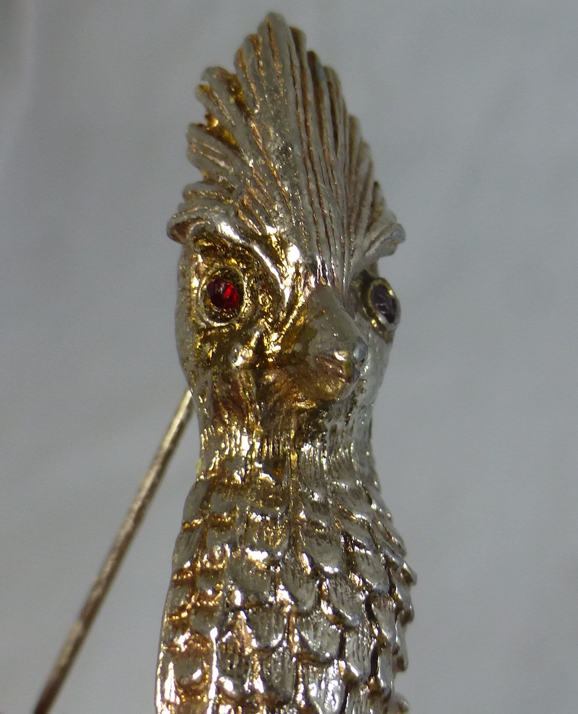 Vintage Cockatoo Parrot Silver Tone Metal with Two Ruby Red Crystal Eyes Pin Brooch - Budgie / Parakeet / Bird Animal Costume Jewellery Gift - image 4