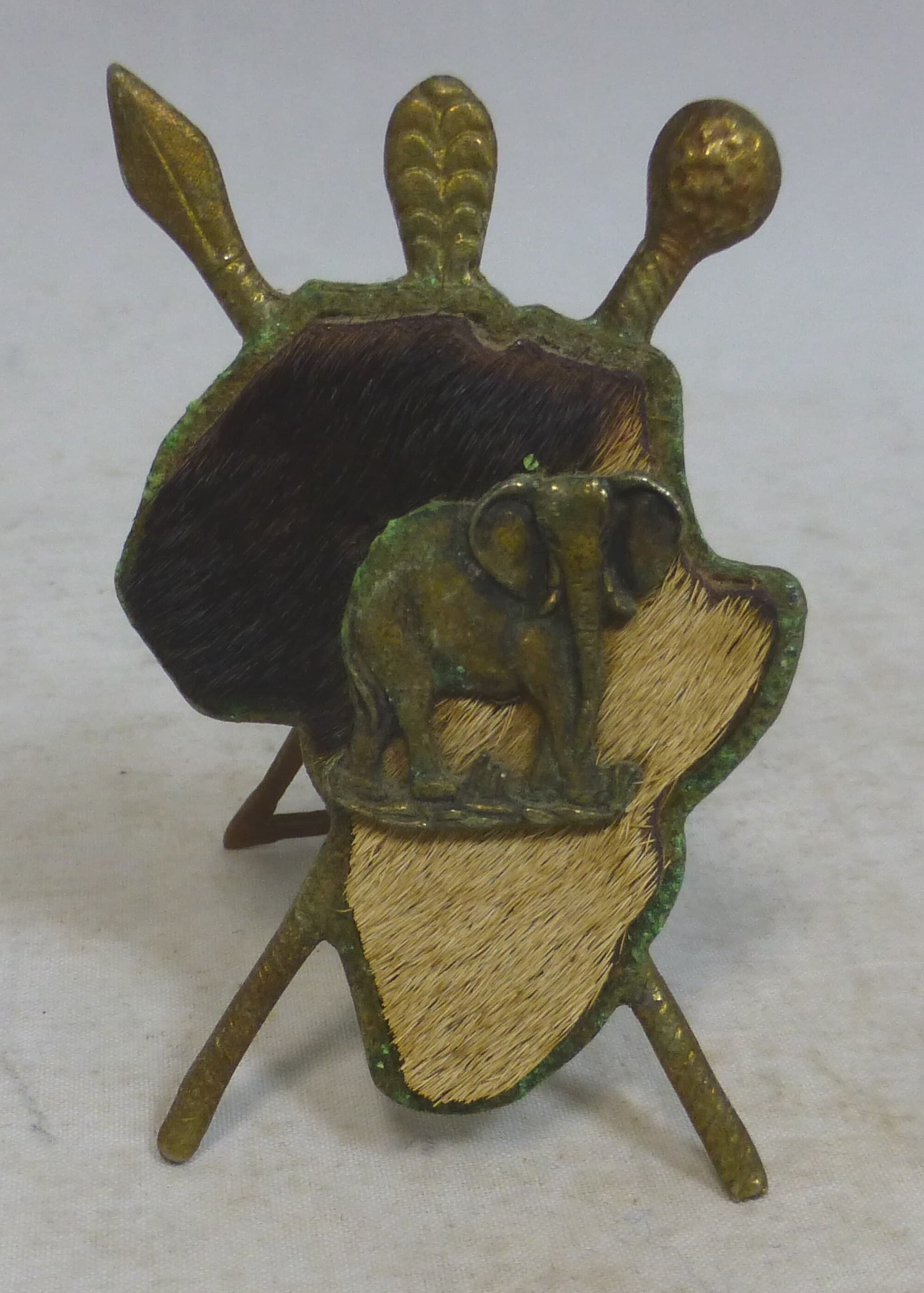 Vintage Rare Africa Simba Handmade Souvenir with Elephant on African Continent Shaped Brass Shield with Stand - 2.75 in H - African Ornament - image 3