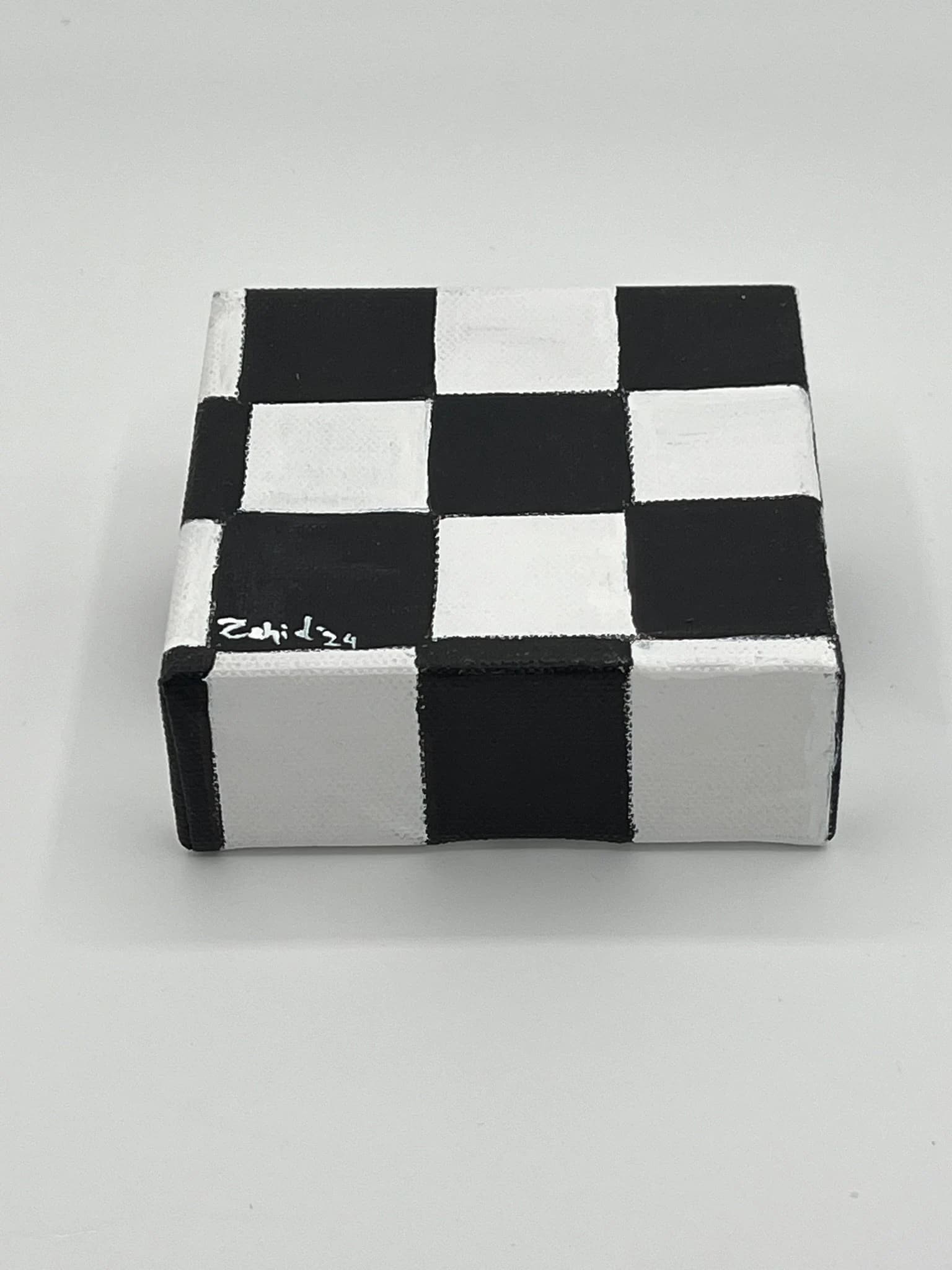 Miniature Chess black & white painting, small painting, tiny canvas, mini canvas, 4x4 - image 5