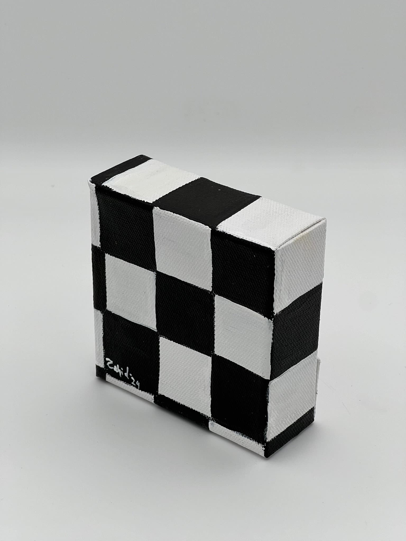 Miniature Chess black & white painting, small painting, tiny canvas, mini canvas, 4x4 - image 4