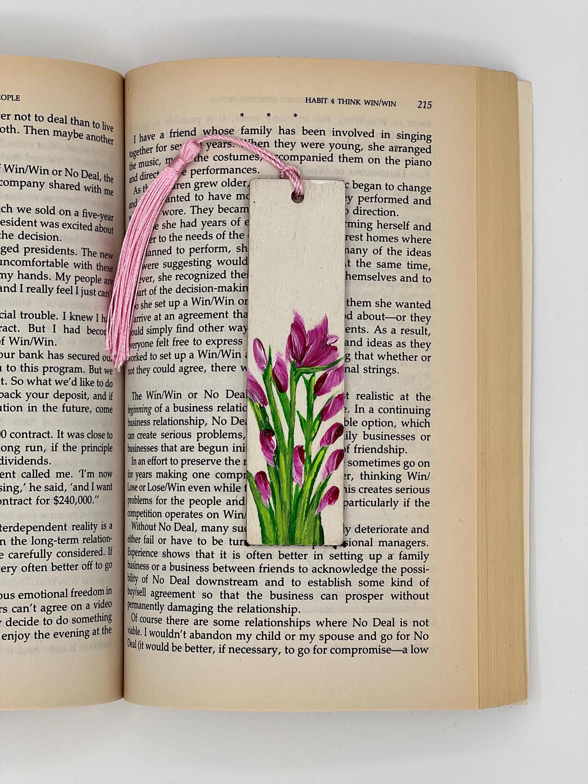 Handpainted Wooden Bookmarks, Floral Wooden Bookmarks, Landscape Wooden Bookmarks, Scenery Wooden Bookmarks, Bookmarks, Nature-Inspired Bookmarks, Handmade Wooden Bookmarks, Custom Wooden Bookmarks, Personalized Wooden Bookmarks, Pink Flowers, Pink