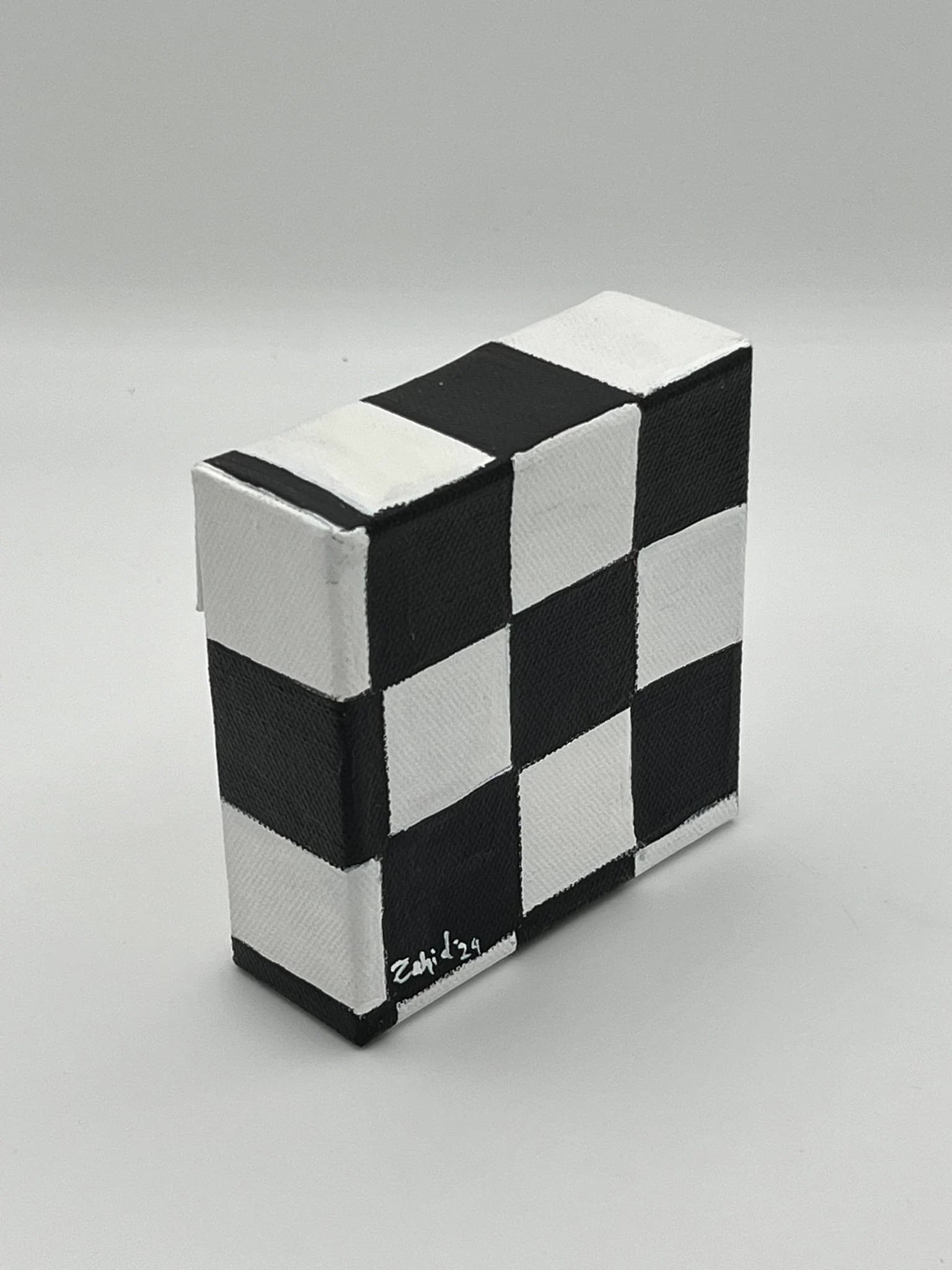 Miniature Chess black & white painting, small painting, tiny canvas, mini canvas, 4x4 - image 3