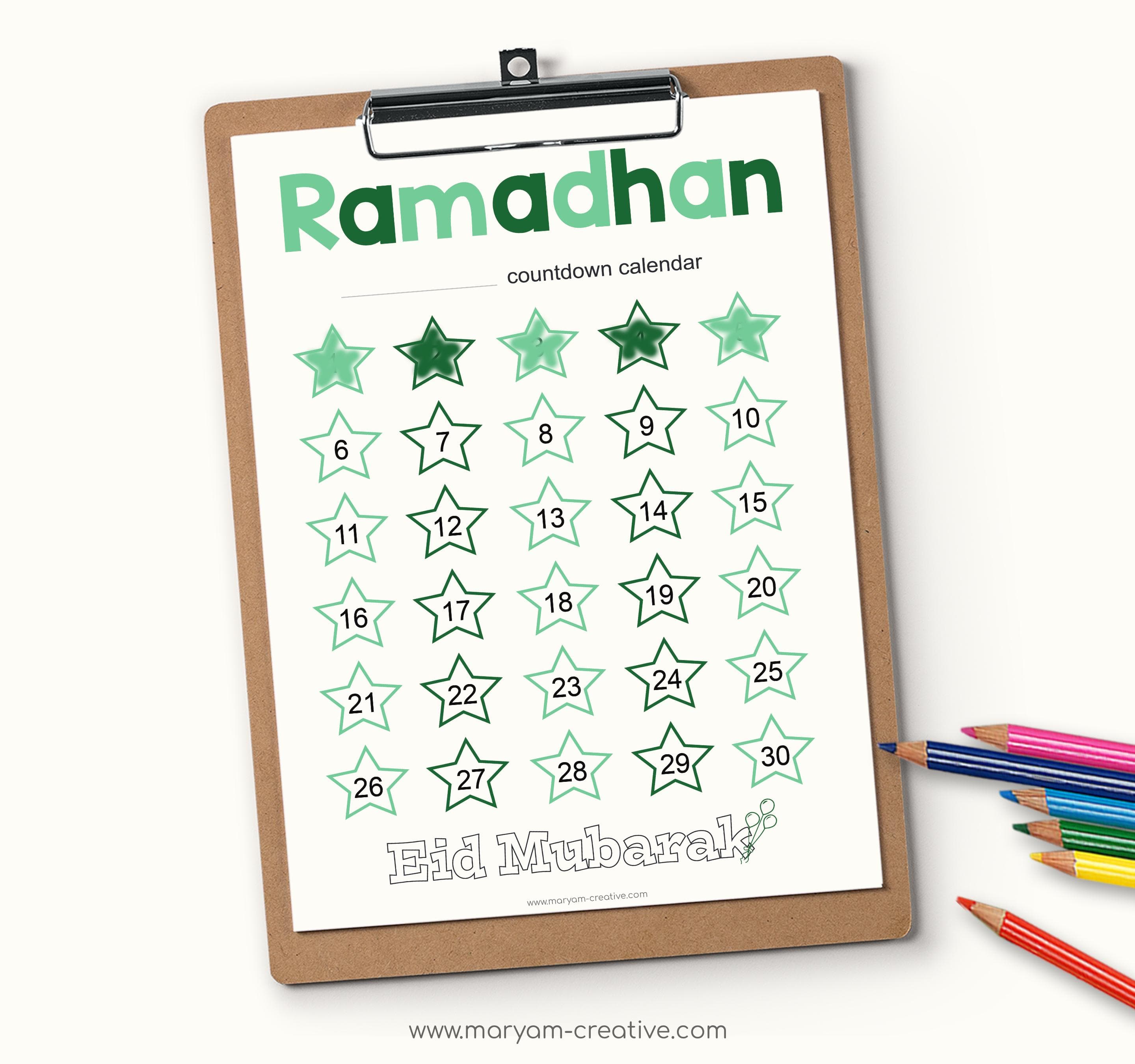 Ramadhan calendar colourful countdown days, Eid, Muslim kids, Islam for kids - Instant Download - image 4