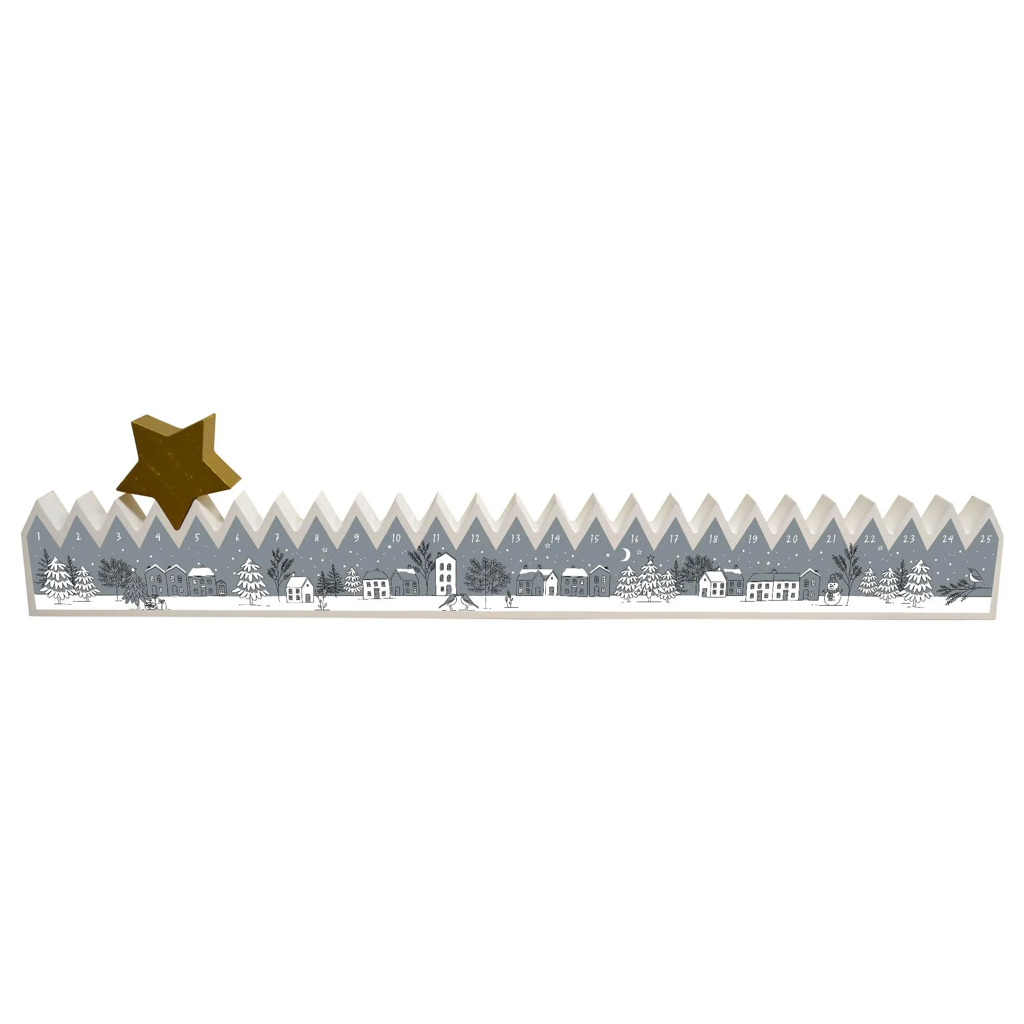 Snow Scene Wooden Advent Calendar: Moving Star, Festive Village - image 2