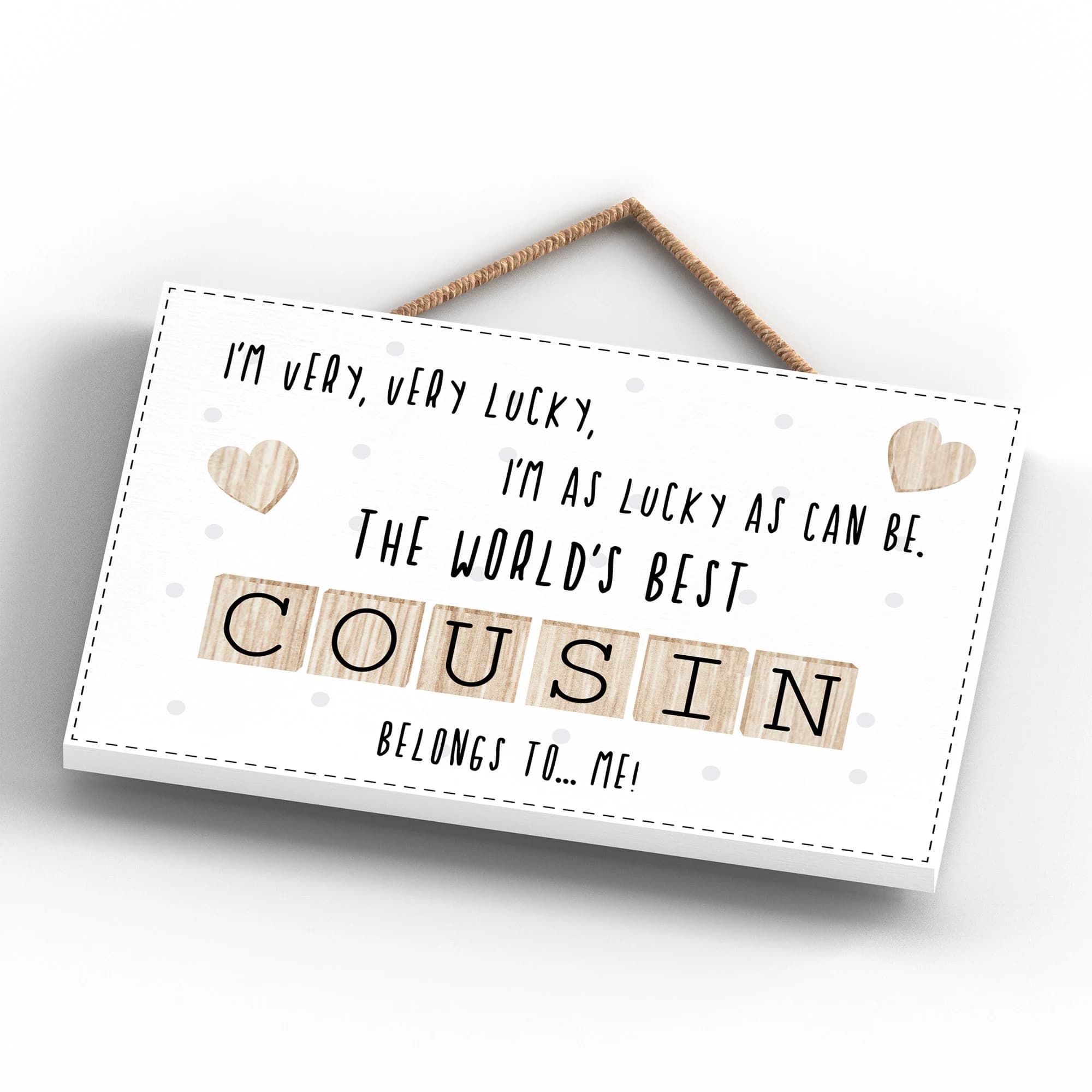 Plaque The Worlds Best Cousin 3D Letters Tiles Sign Wood Cream Natural Wood 76103 - image 5