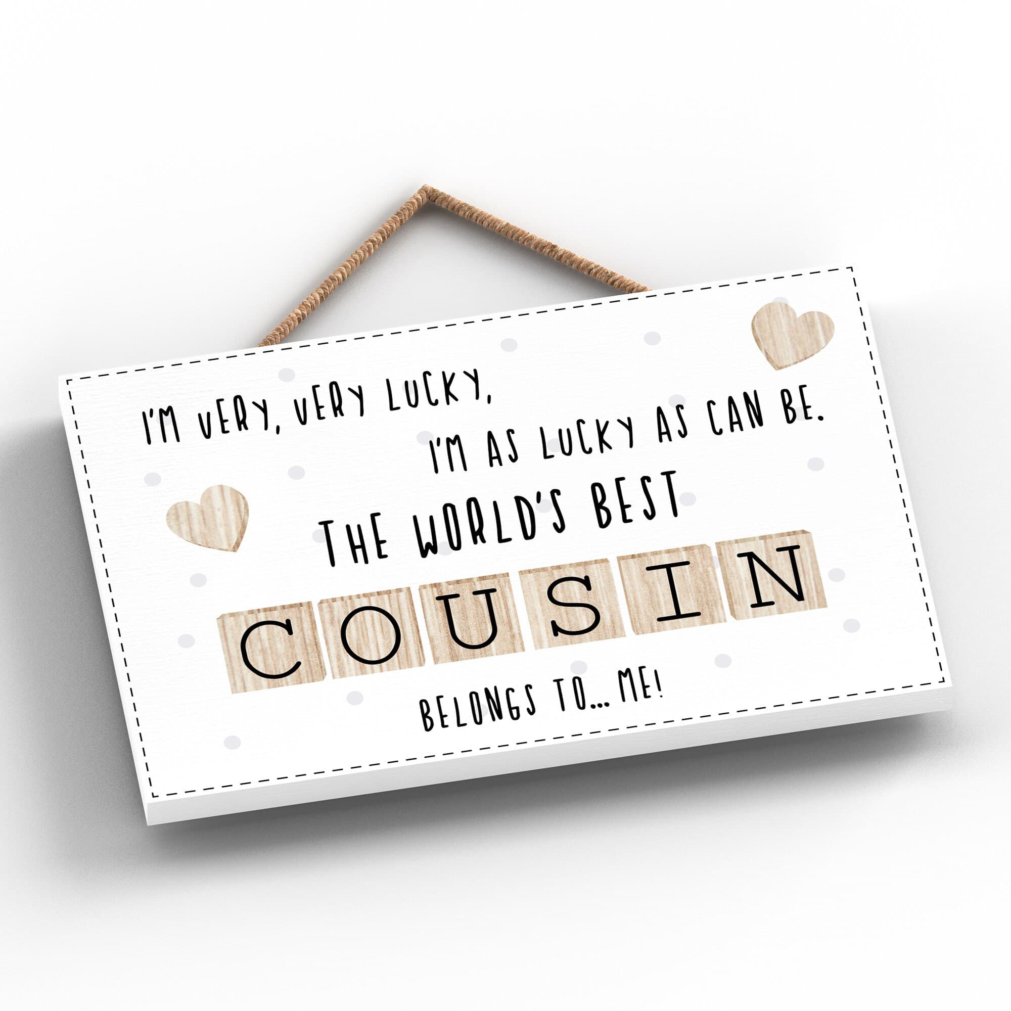Plaque The Worlds Best Cousin 3D Letters Tiles Sign Wood Cream Natural Wood 76103 - image 3