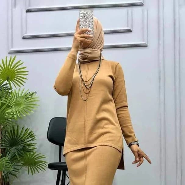 Bronze Jersey Knit Maxi Skirt Set, Boho Oversized Tunic, Free Size - image 5