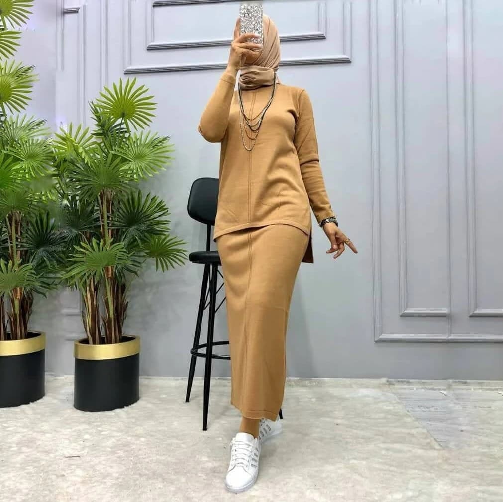 Bronze Jersey Knit Maxi Skirt Set, Boho Oversized Tunic, Free Size - image 4