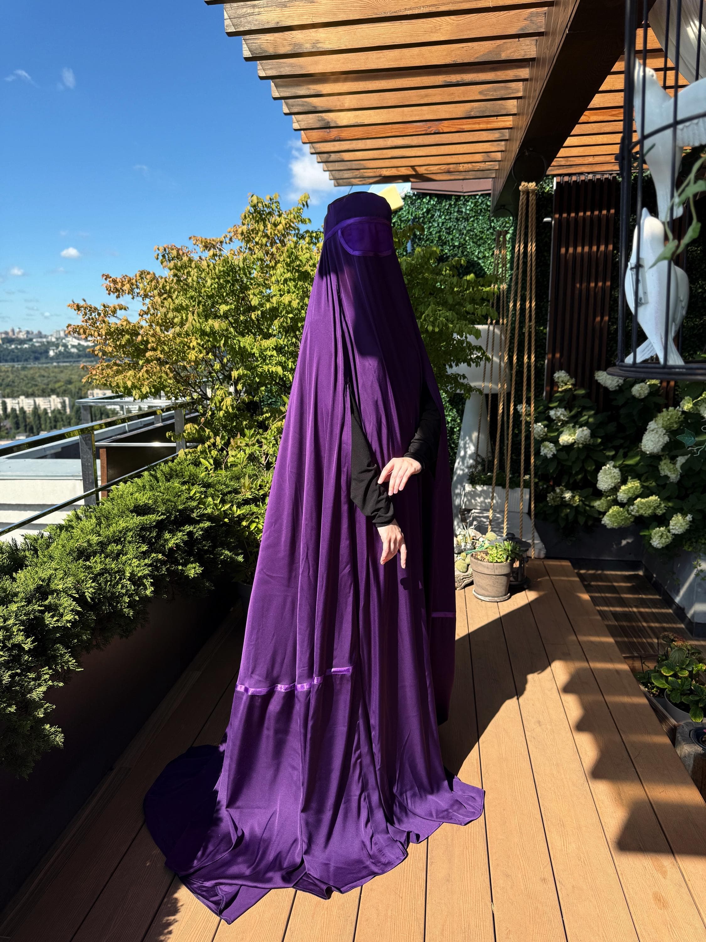 Eggplant color silk Afghan burqa cape, full niqab veil, Saudi abaya - image 3
