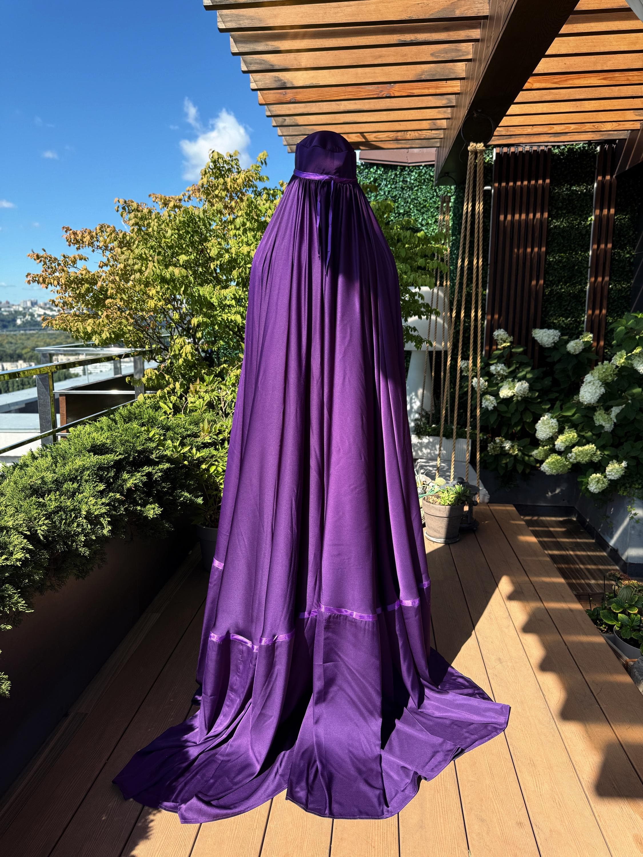 Eggplant color silk Afghan burqa cape, full niqab veil, Saudi abaya - image 4