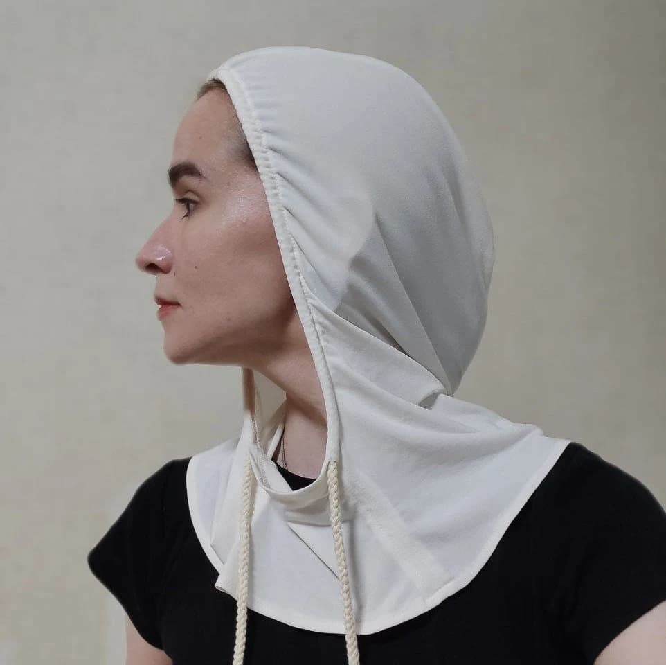 Milk White Jersey Under Hijab Hood, Muslim Headscarf Cap - image 2