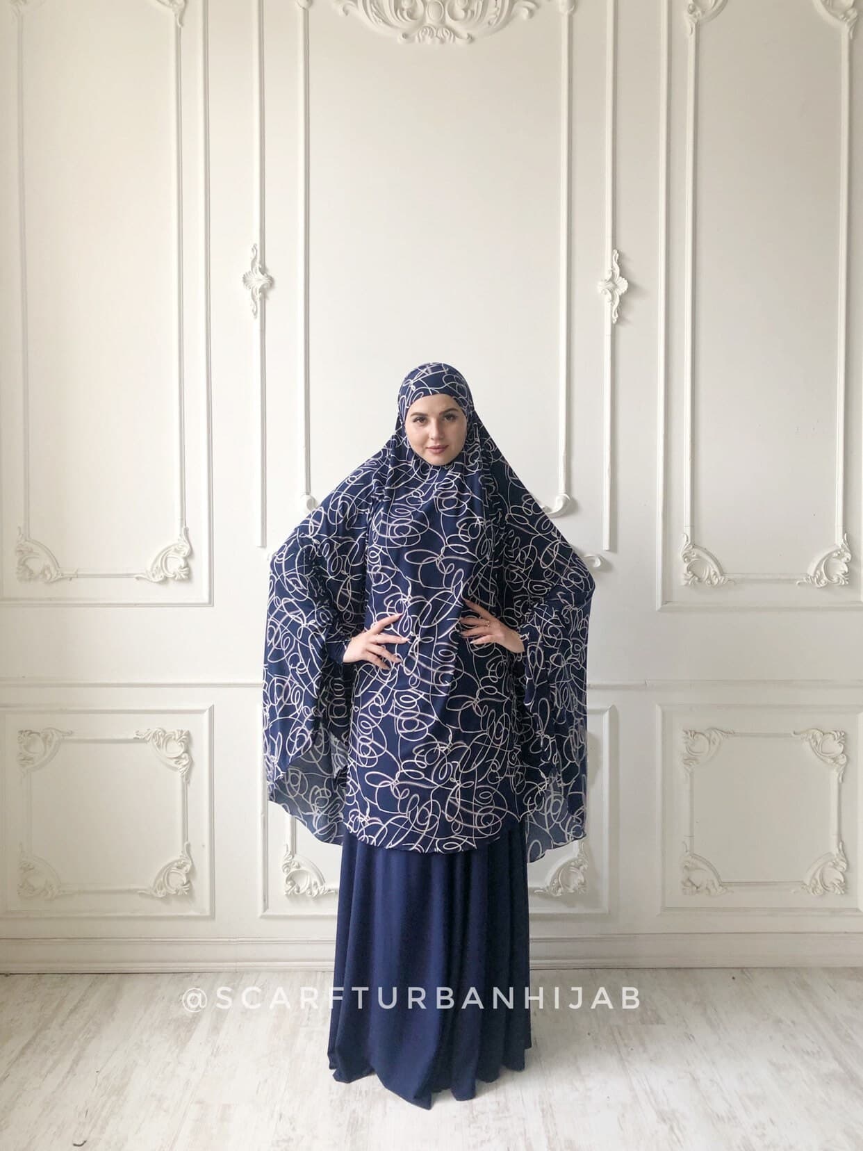 Navy Blue Abstract Jersey Khimar, Jilbab Niqab Hijab, Islamic Prayer Scarf - image 4