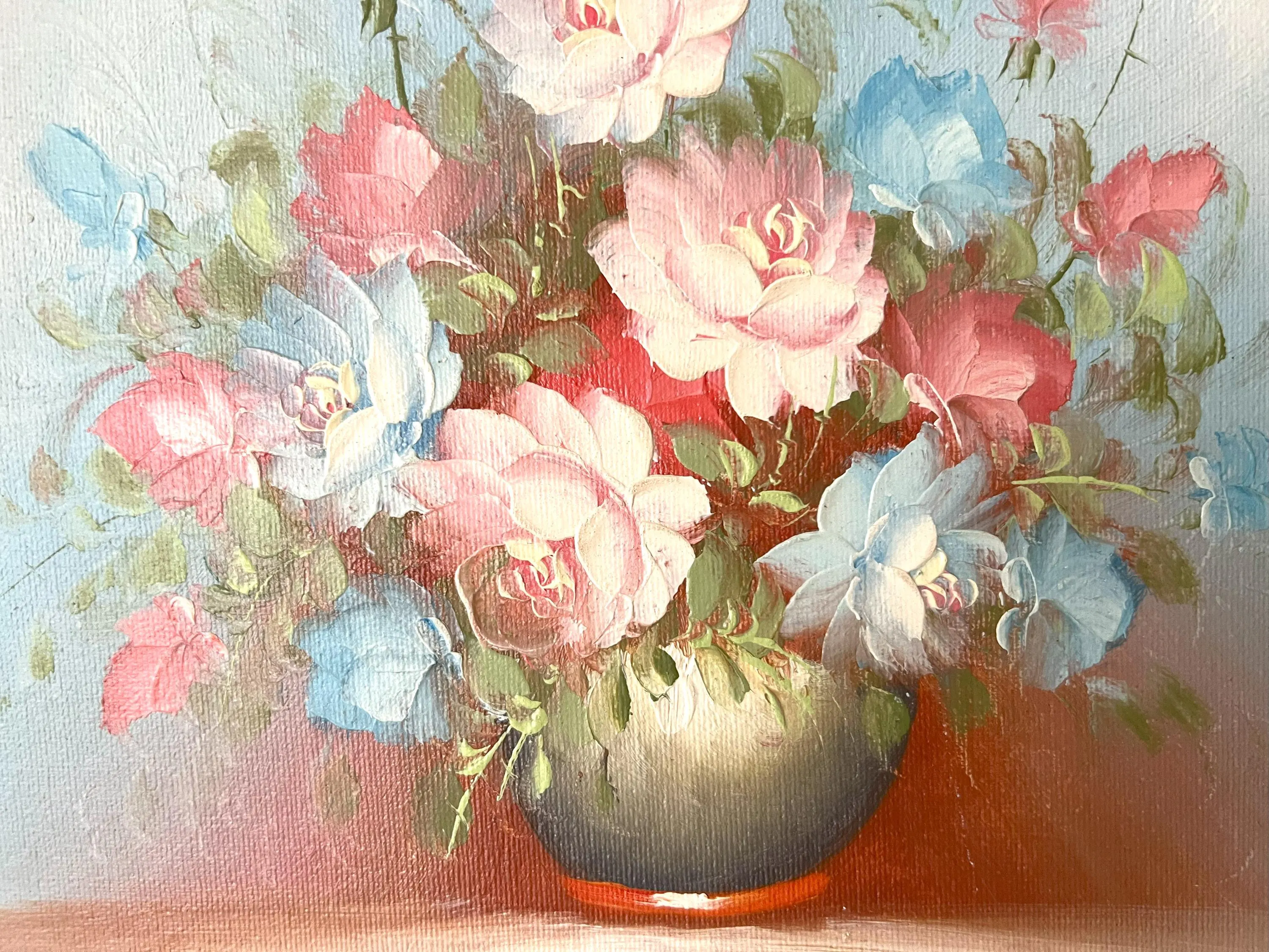 Vintage Flower Oil Painting on Hard Canvas, Gold Framed Flower Arrangement Oil Painting - image 5