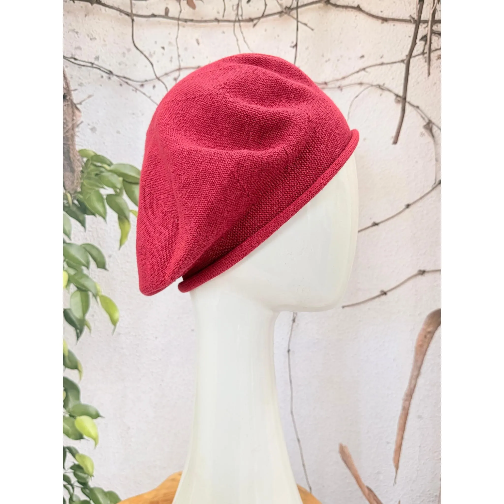 Embellished Cotton Beret - Medium/Large, Muted Burgundy-Beret-The Little Tichel Lady