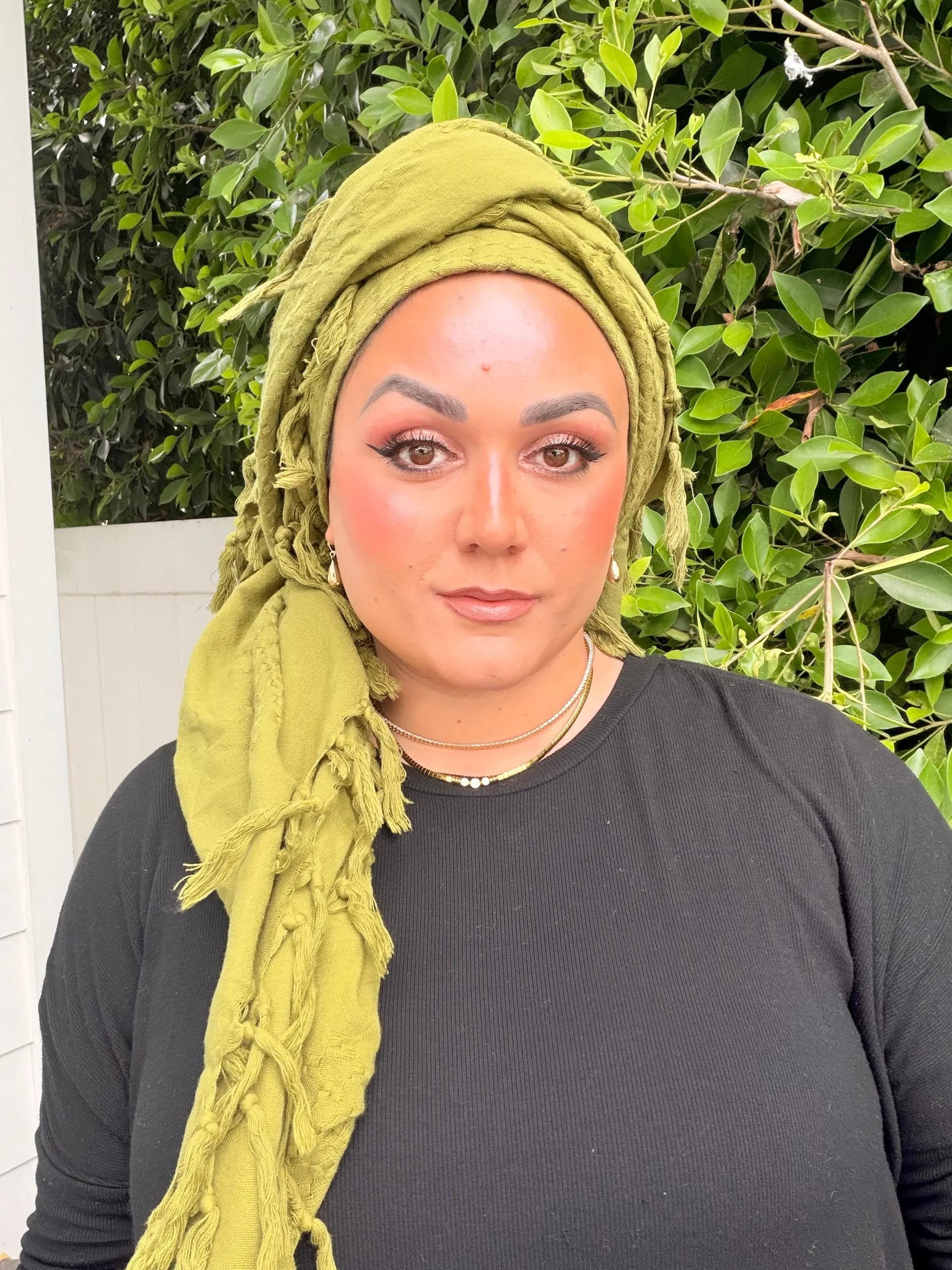Light Olive Heritage XL Square Headscarf, 53”, Tichel Bandana Head Covering, Tassels