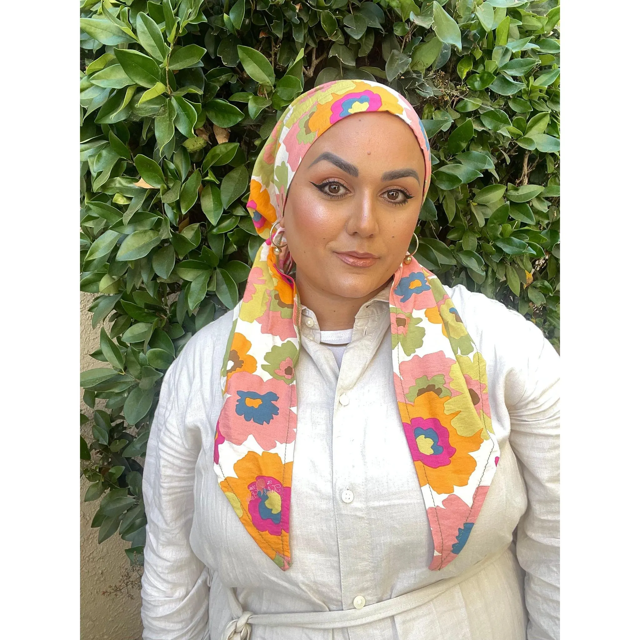 Lightweight Pre Tied Head Scarf, Mod Floral Print, Velvet Band Attached, Adjustable Band, Non Slip, Slip On Chemo Headwear, Tichel Lady