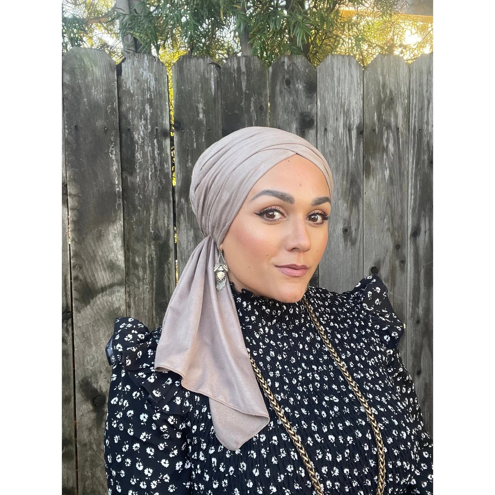 Faux Suede Headscarf, Fawn Tan, Stretchy Headwrap for Chemo, Women's Headwear, Turban Scarf, Tichel Lady, African Hair Wrap, Winter Hat Wrap
