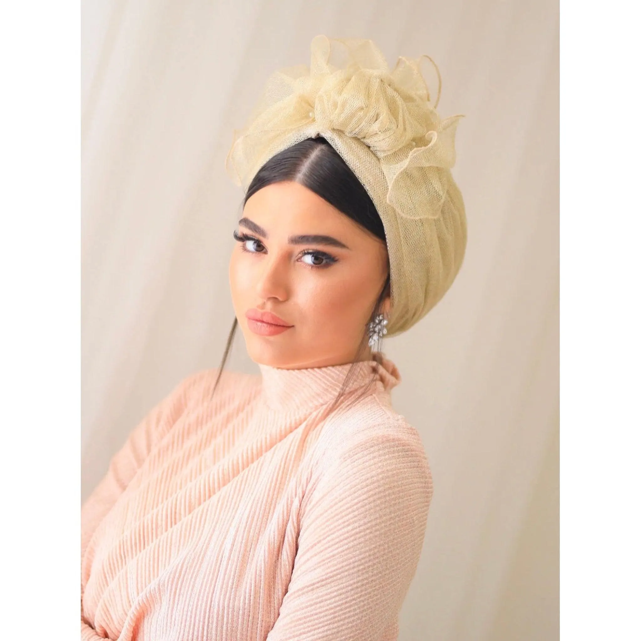 Elegant Headcover Set, Gold, Headwrap w/ Color Coordinated Stretchy Hat, Fancy Chemo Headwear Tichel, Avigail Lahiani