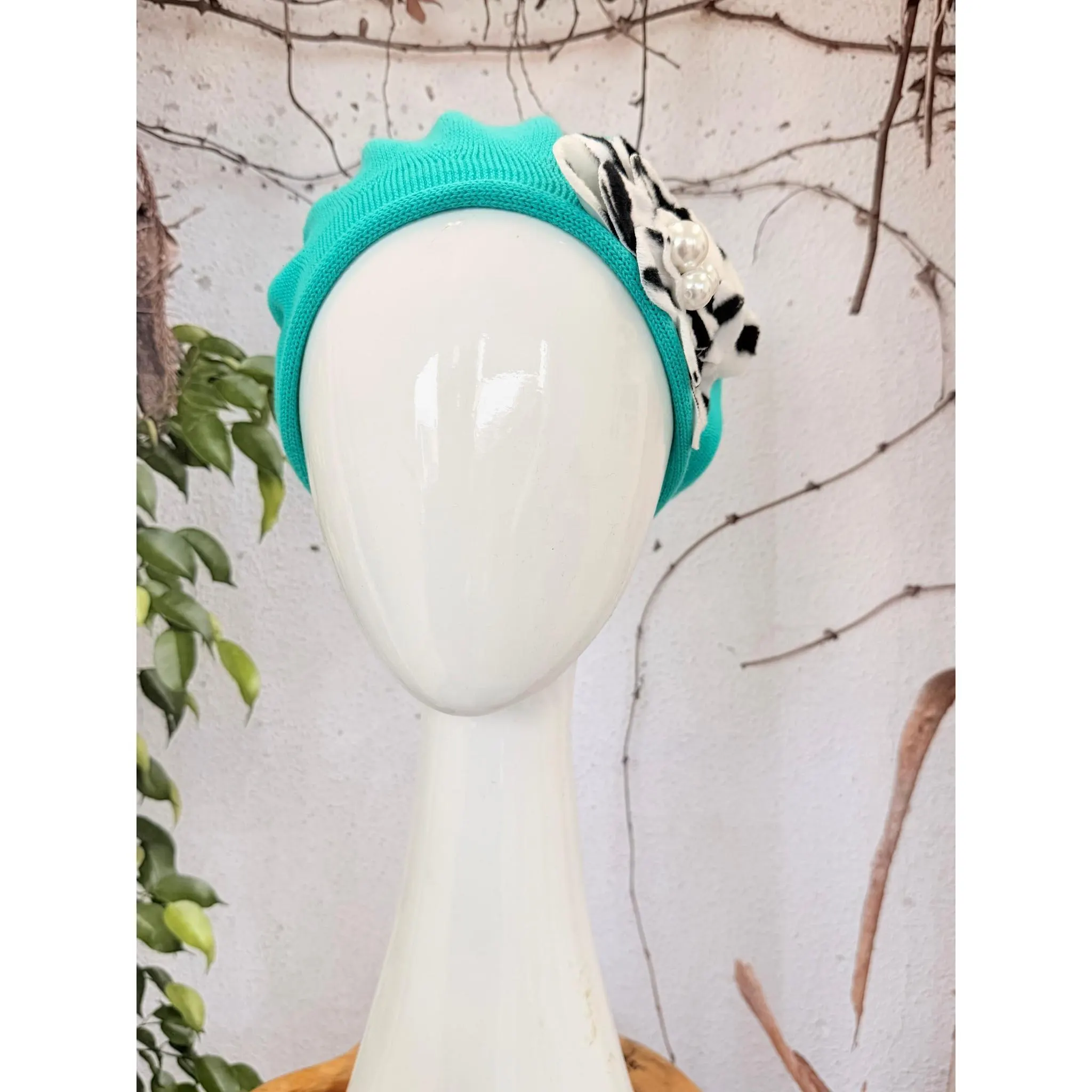 Embellished Cotton Beret - Small, Sea Green-Beret-The Little Tichel Lady