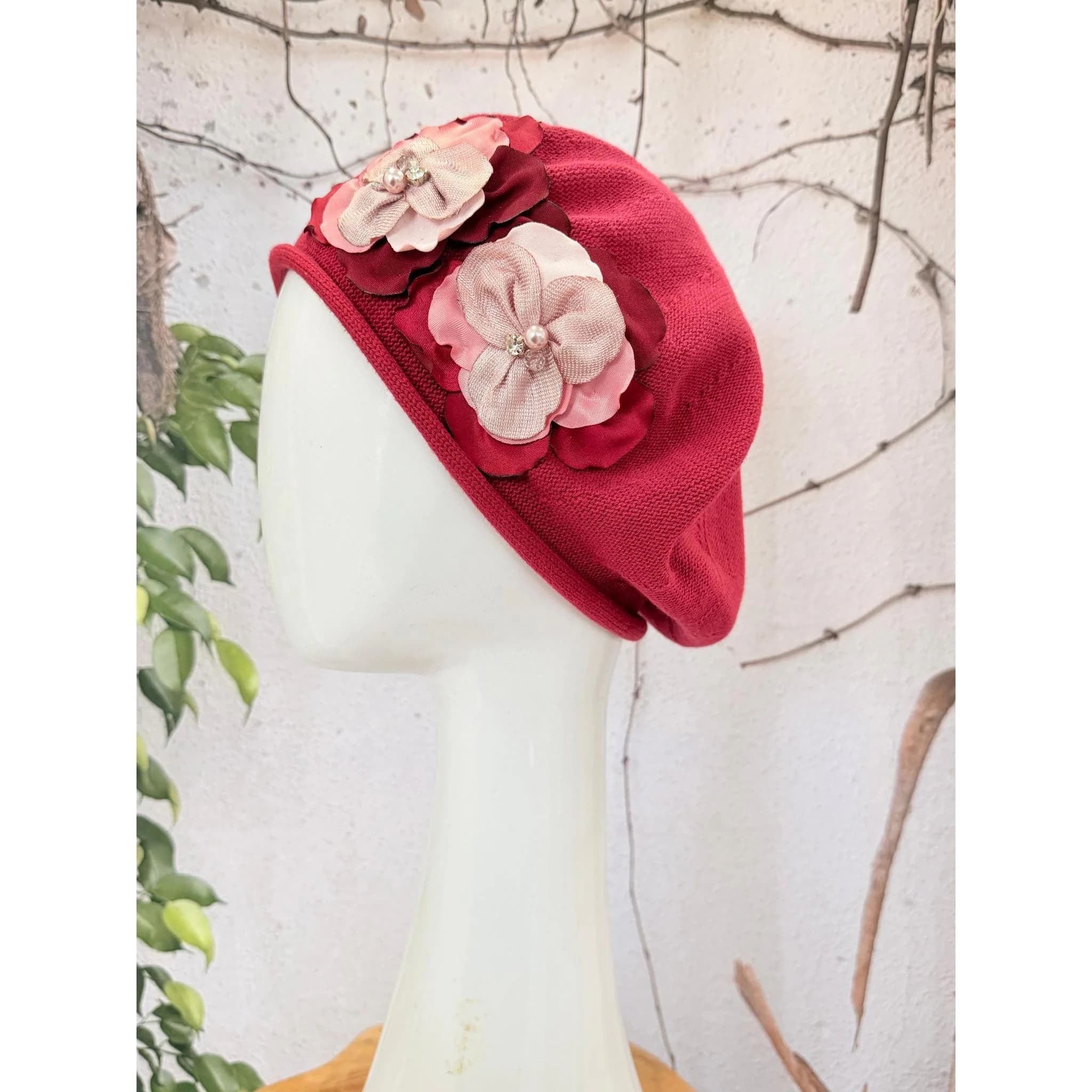 Embellished Cotton Beret - Medium/Large, Muted Burgundy-Beret-The Little Tichel Lady