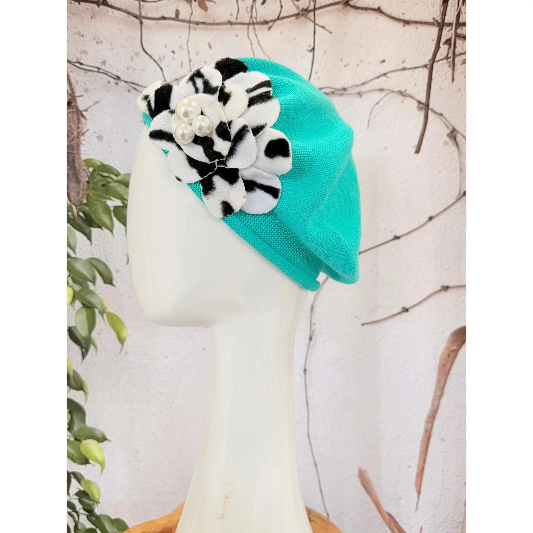 Embellished Cotton Beret - Small, Sea Green-Beret-The Little Tichel Lady