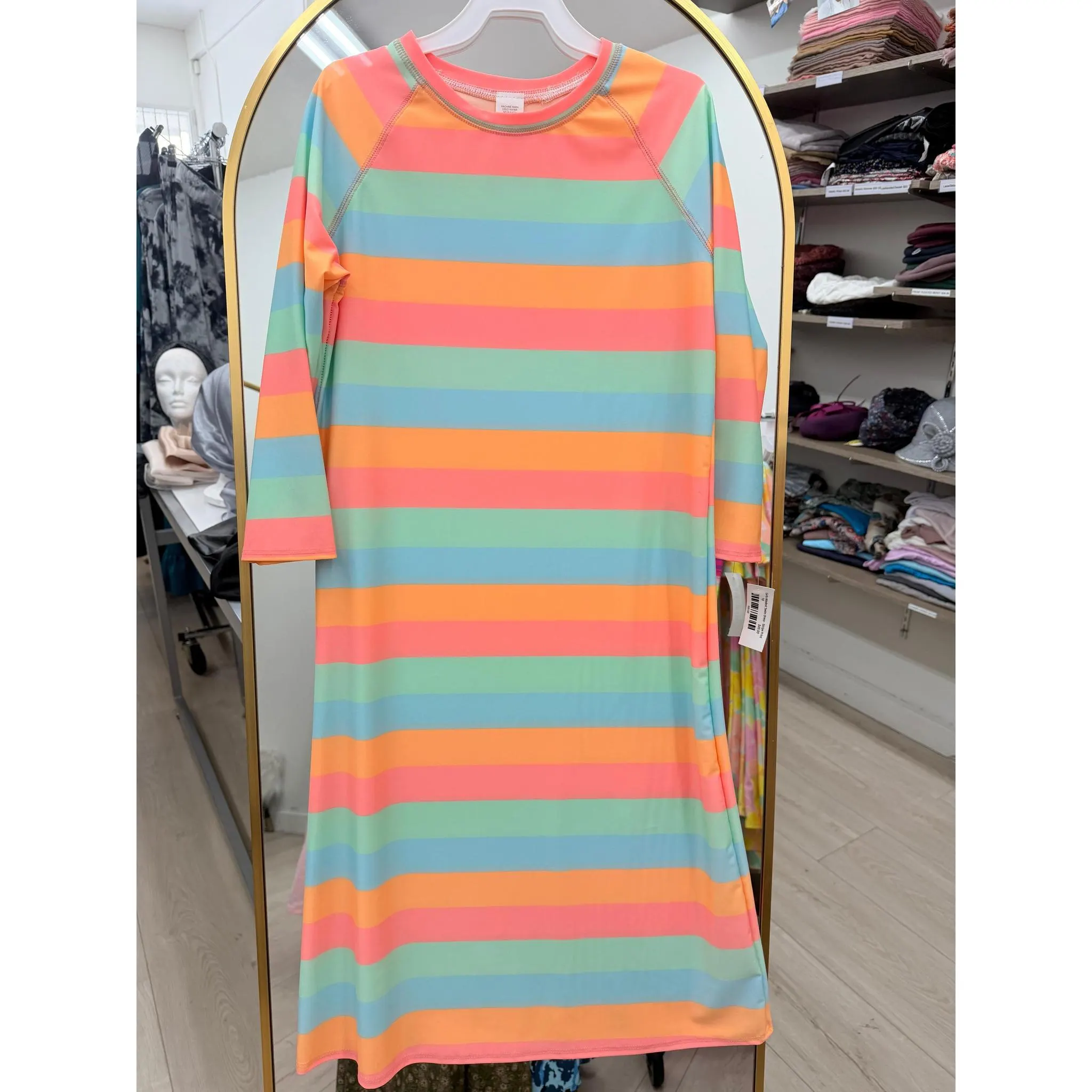 Girls Modest Swim Dress - Multi Stripes, Sizes 4-18-dress-The Little Tichel Lady