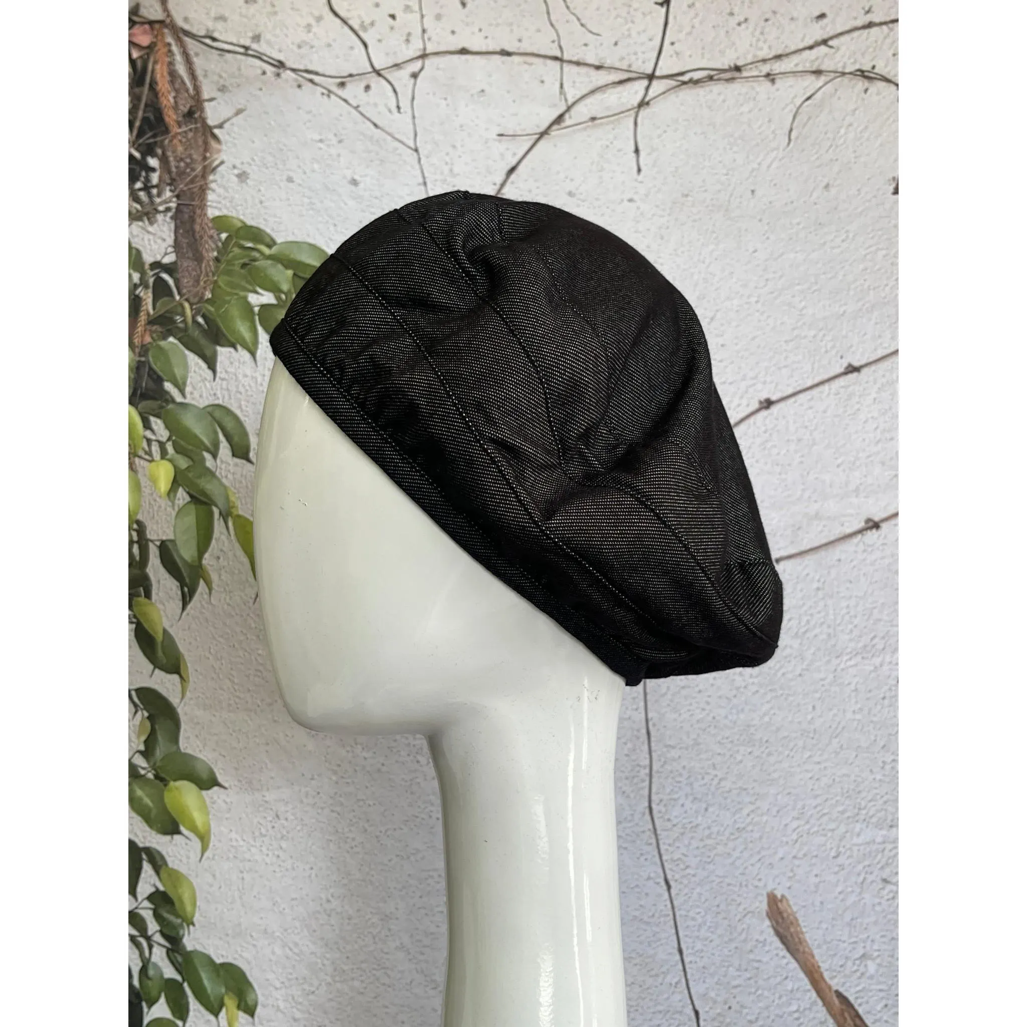 Embellished Hat - Size #2 Black Faux Denim Multi4-Hat-The Little Tichel Lady