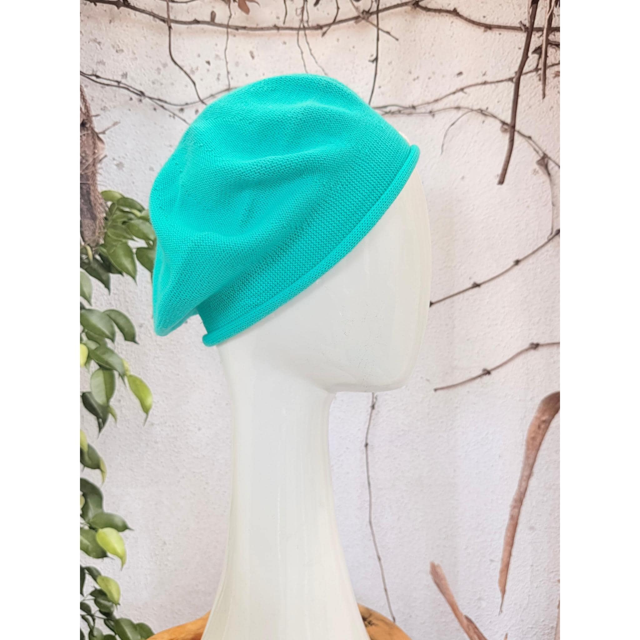 Embellished Cotton Beret - Small, Sea Green-Beret-The Little Tichel Lady