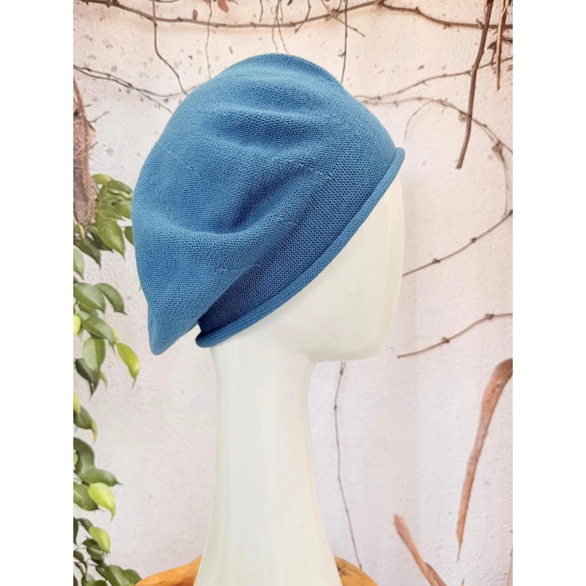 Embellished Cotton Beret - Medium/Large, Teal Blue-Beret-The Little Tichel Lady