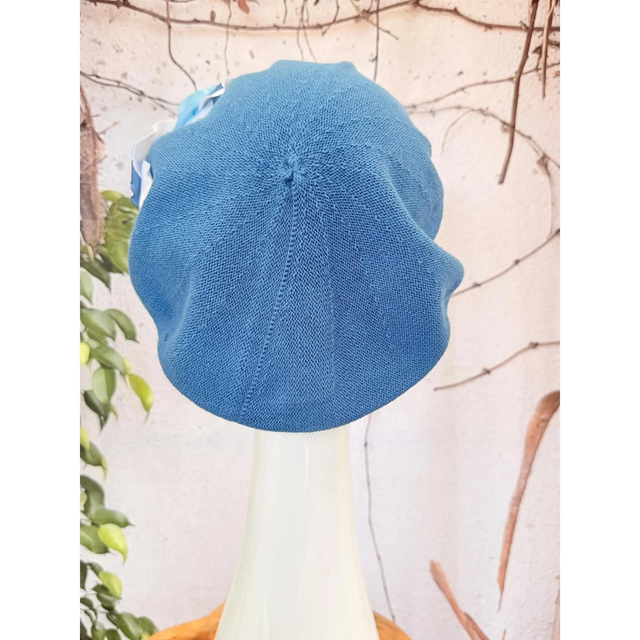Embellished Cotton Beret - Medium/Large, Teal Blue-Beret-The Little Tichel Lady