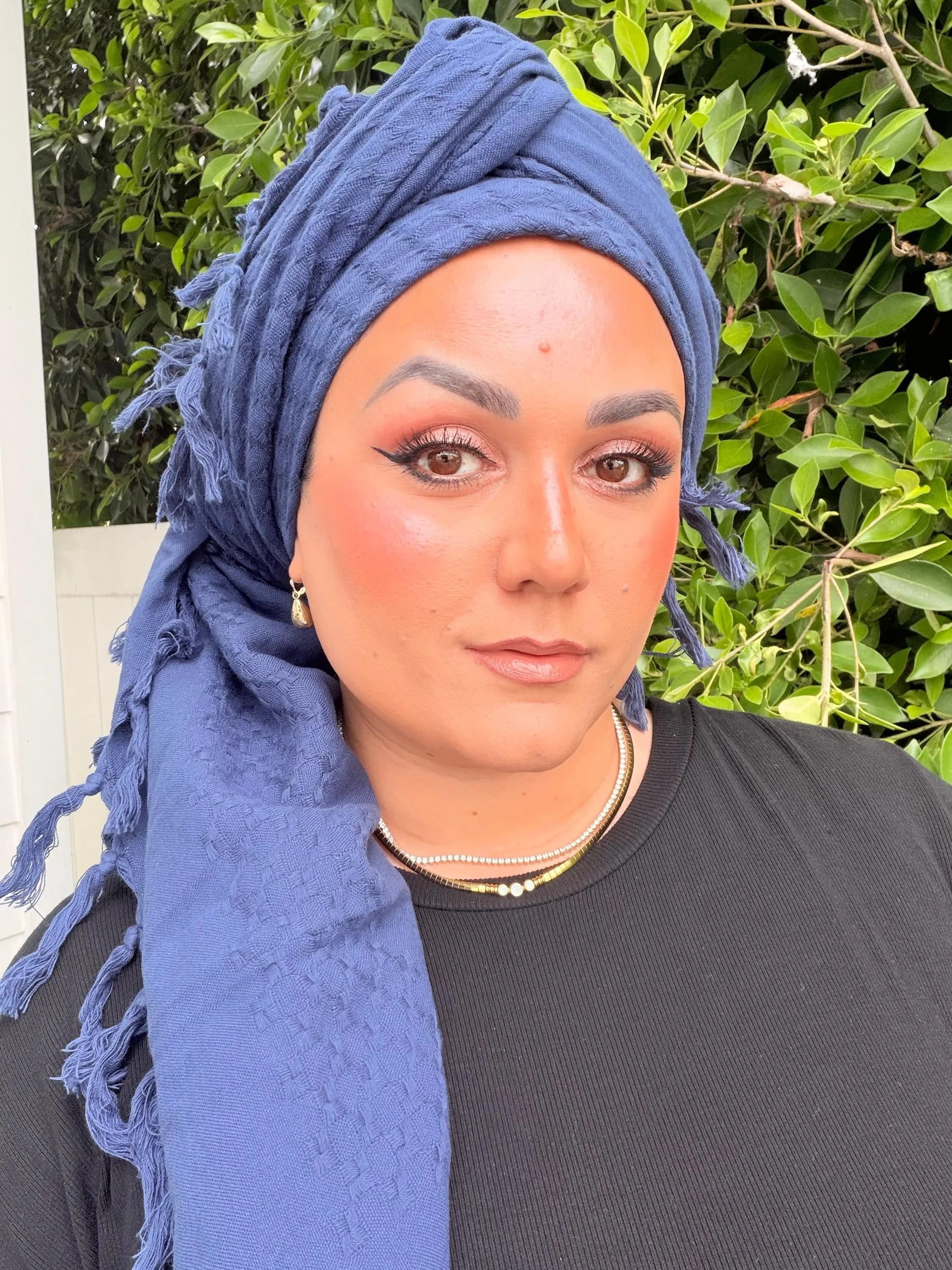 Navy Heritage XL Square Headscarf, 53”, Tichel Bandana Head Covering, Tassels