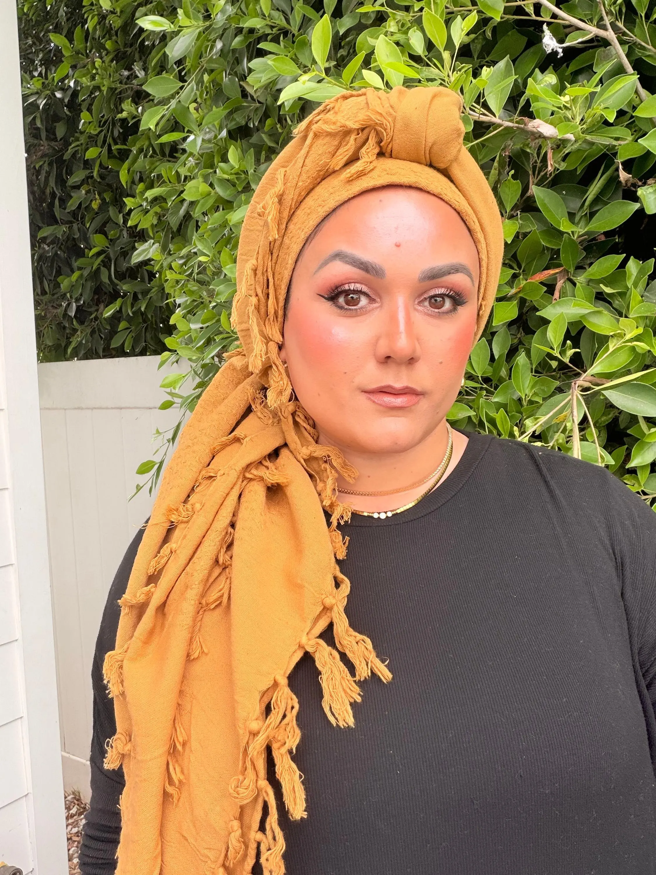 Mustard Heritage XL Square Headscarf, 53”, Tichel Bandana Head Covering, Tassels