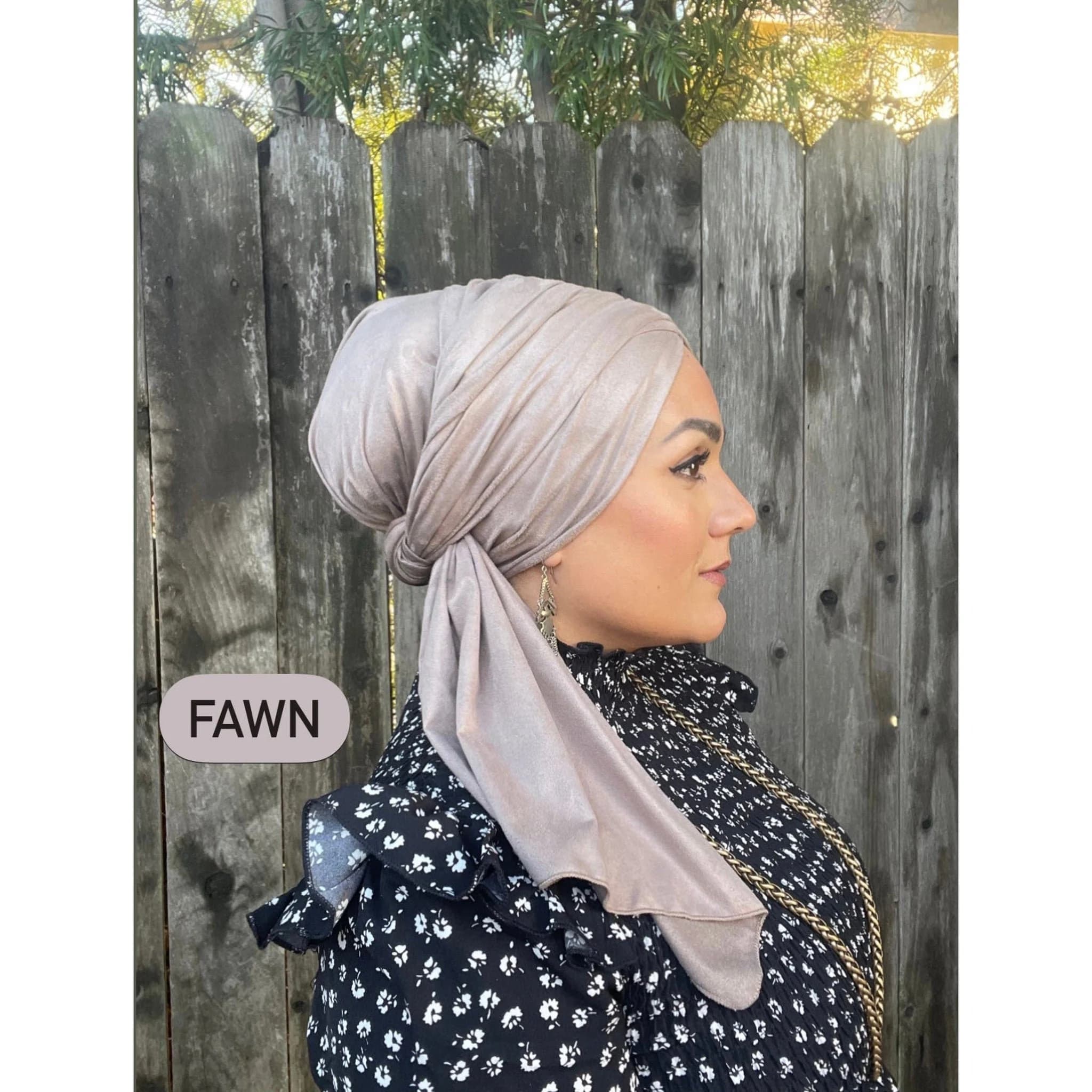 Faux Suede Headscarf, Fawn Tan, Stretchy Headwrap for Chemo, Women's Headwear, Turban Scarf, Tichel Lady, African Hair Wrap, Winter Hat Wrap - image 3