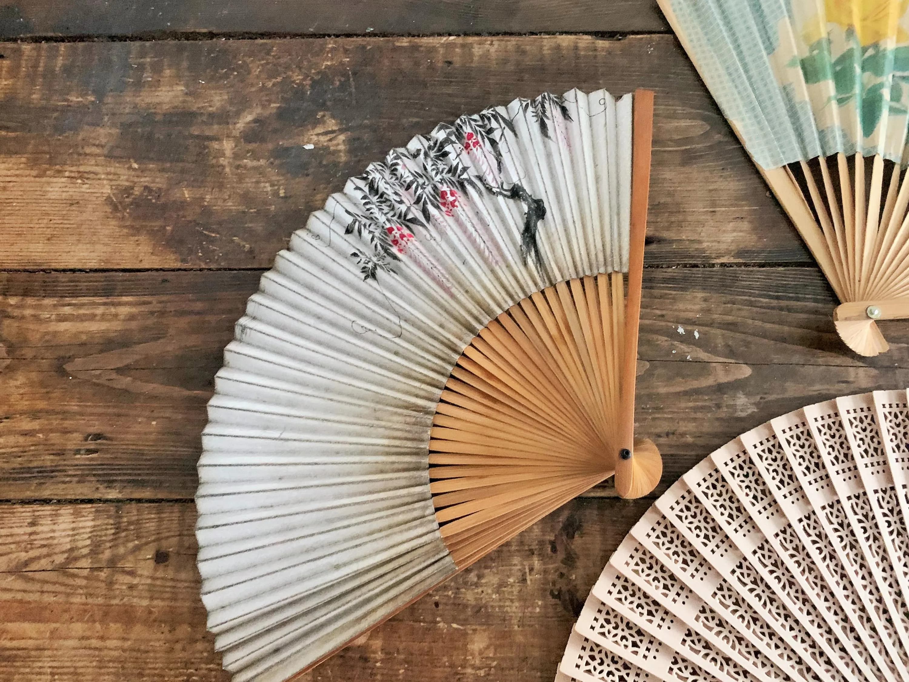 Collection of Vintage Asian Hand Fans Decorative Asian Décor Hand Fan Set of Hand Fans Wooden Hand Fan Bamboo Hand Fan - image 4