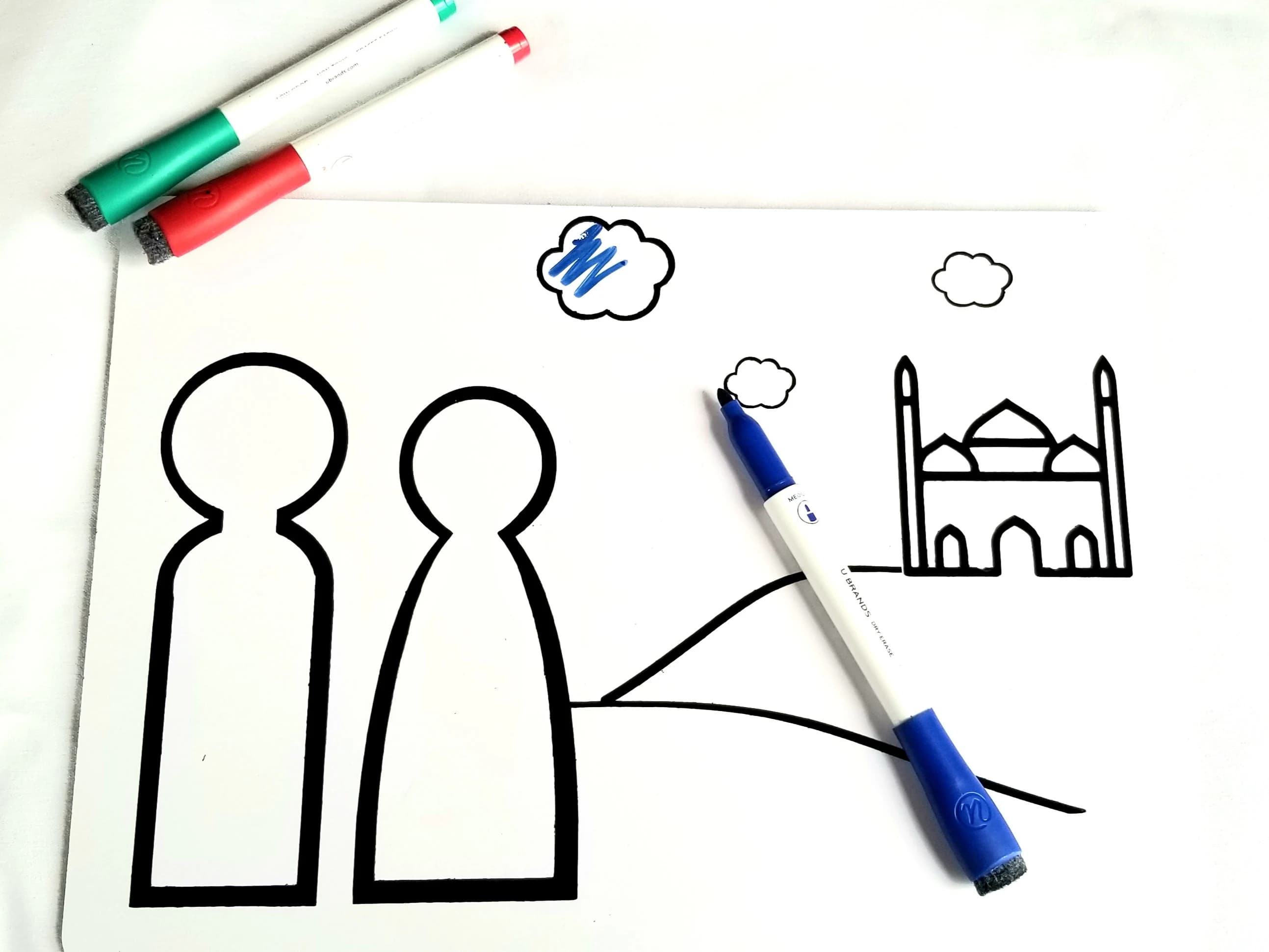 White Board Set Muslim Dolls Ramadan Eid Masjid Coloring Page Islamic Art Kit Reusable Art Dry Erase Board Muslim Kids Toy - image 5