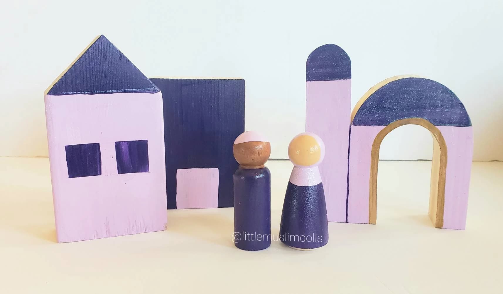 Wooden Masjid Block Building Block Islamic Architecture Mosque Muslim Wood Doll House Arabic Peg Doll - image 3