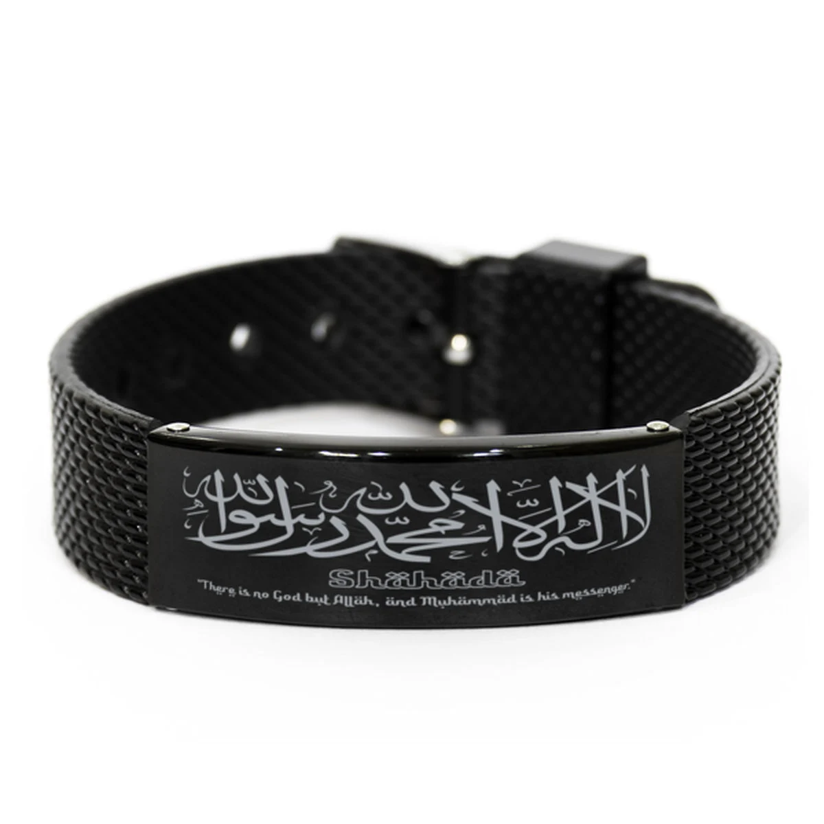 Shahada Verse,black Shark Mesh Bracelet,there Is No God But Allah,islamic Verse,arabic Verses,allah Quote,muslim Gift Idea,islamic - image 3