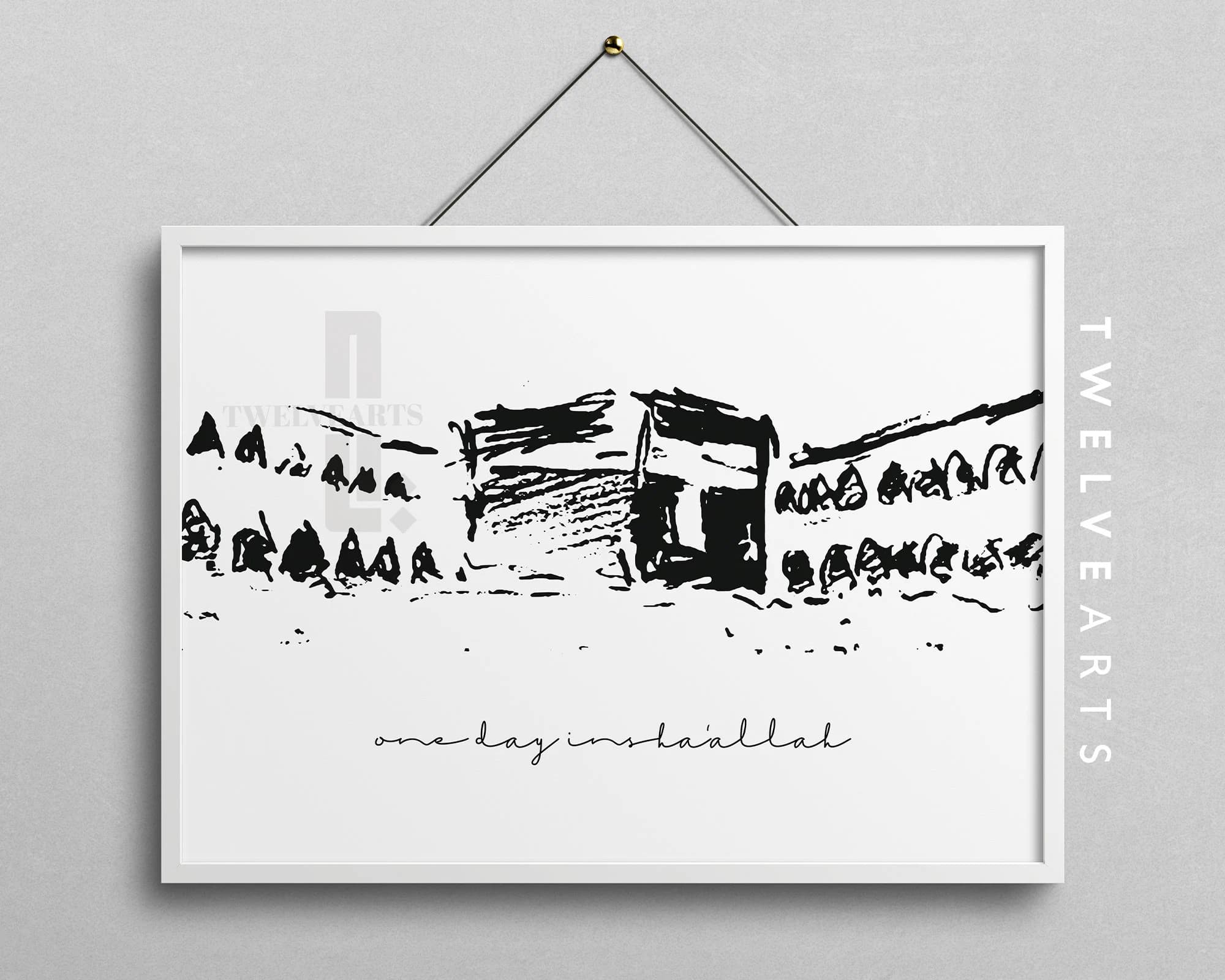 Allah, Pilgerreise, Mekka, Kaaba, God, Black/White, Arabic Calligraphy, Typography, Islamische Wandbilder, Islam Poster, One day inshaallah - image 3